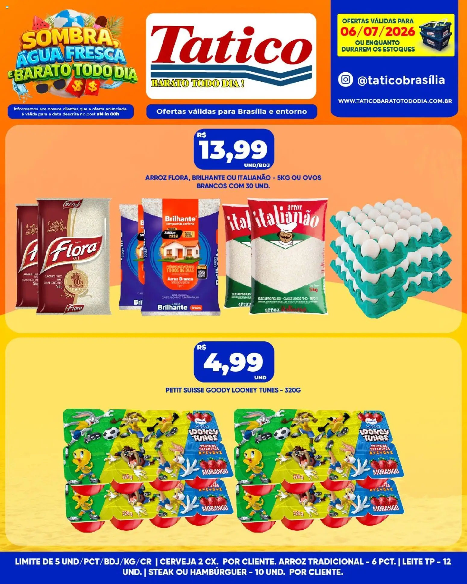 Tatico Folheto - válido de 06/07/2026 | Página: 6 | Produtos: Leite, Ovos, Arroz, Hambúrguer