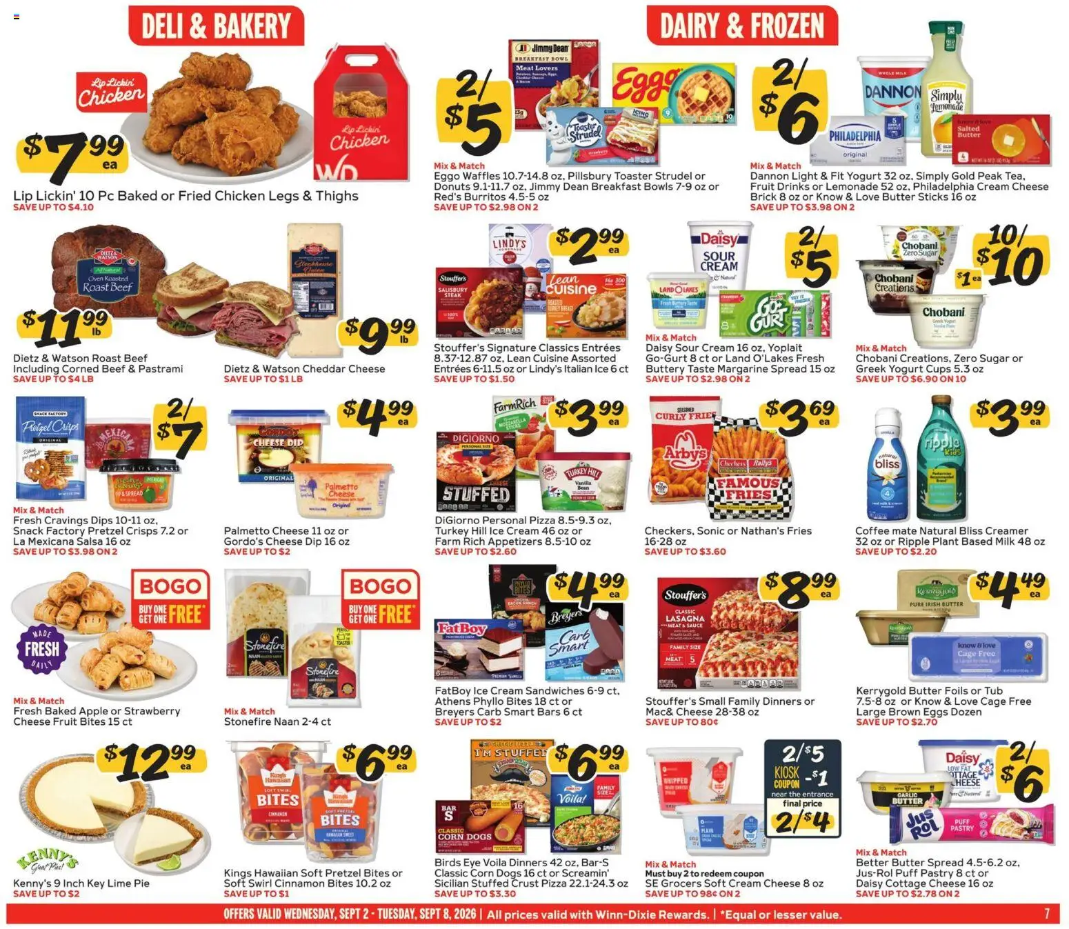 Winn Dixie Weekly Ad - valid from 09/02/2026 | Page: 7 | Products: Bakery, Waffles, Meat, Milk