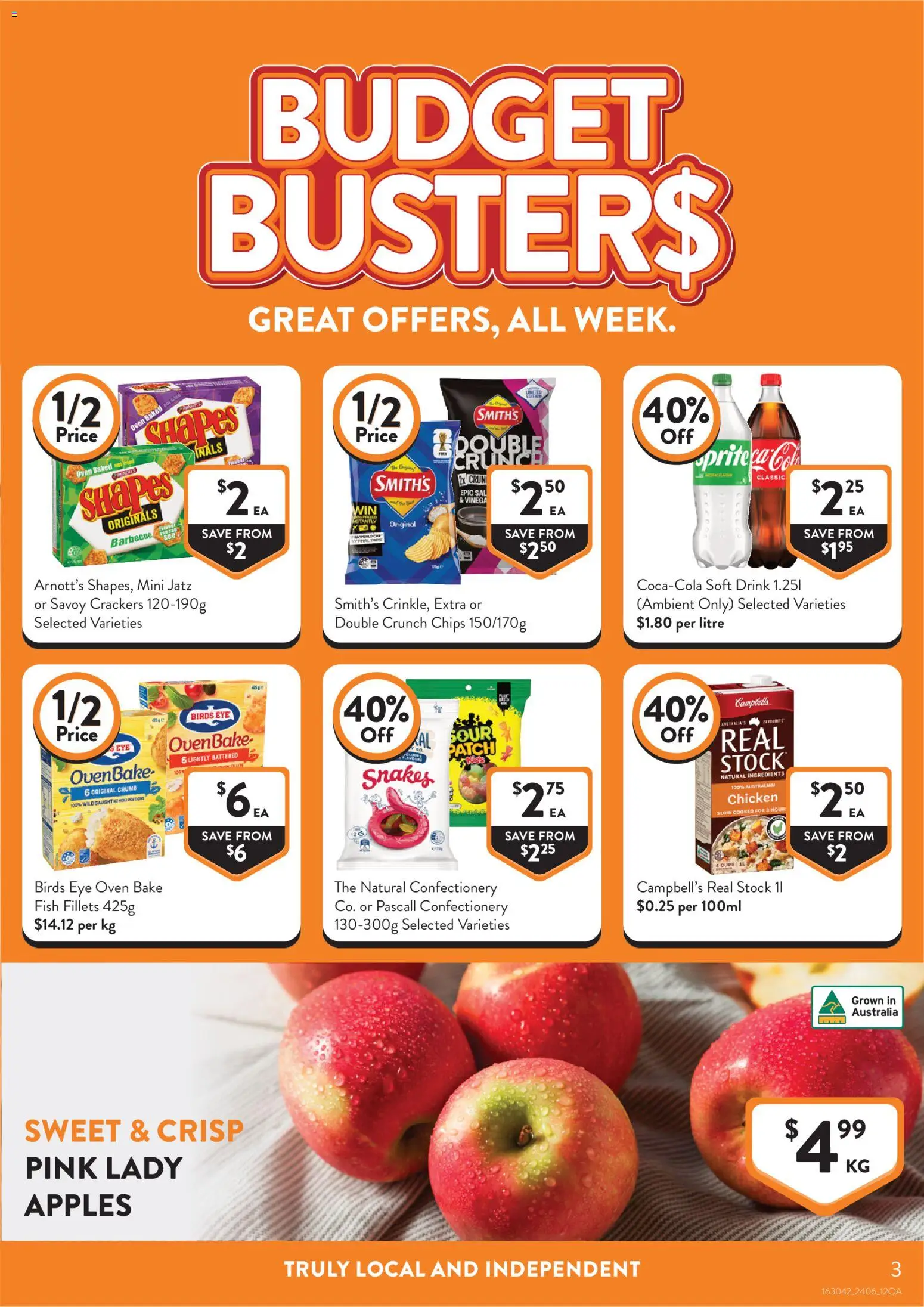 Foodworks catalogue - valid from 24/06/2026 | Page: 3 | Products: Crackers, Chicken, Apples, Oven