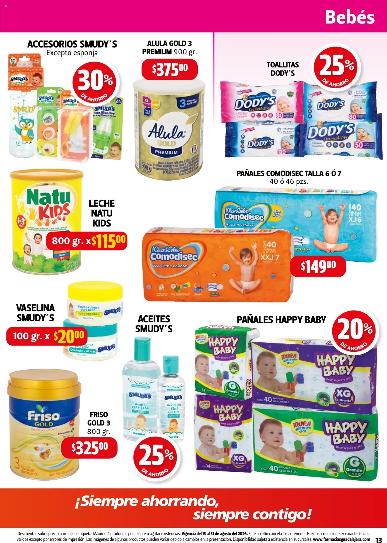 Nuevas ofertas de Farmacia Guadalajara válidas en toda la República Mexicana desde el 15/08/2026. ¡Encuentra las mejores ofertas en Farmacia Guadalajara catálogo! | Página: 13 | Productos: Esponja, Leche, Pañales, Papillas