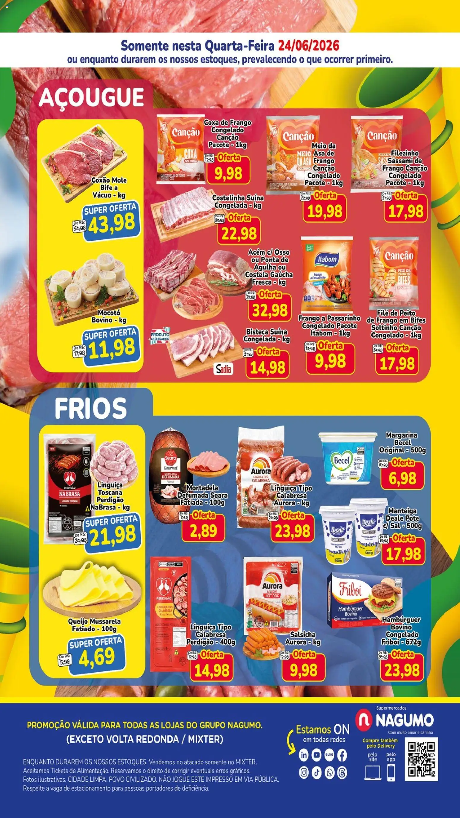 Nagumo Folheto - válido de 24/06/2026 | Página: 2 | Produtos: Coxa de frango, Sal, Mussarela, Margarina