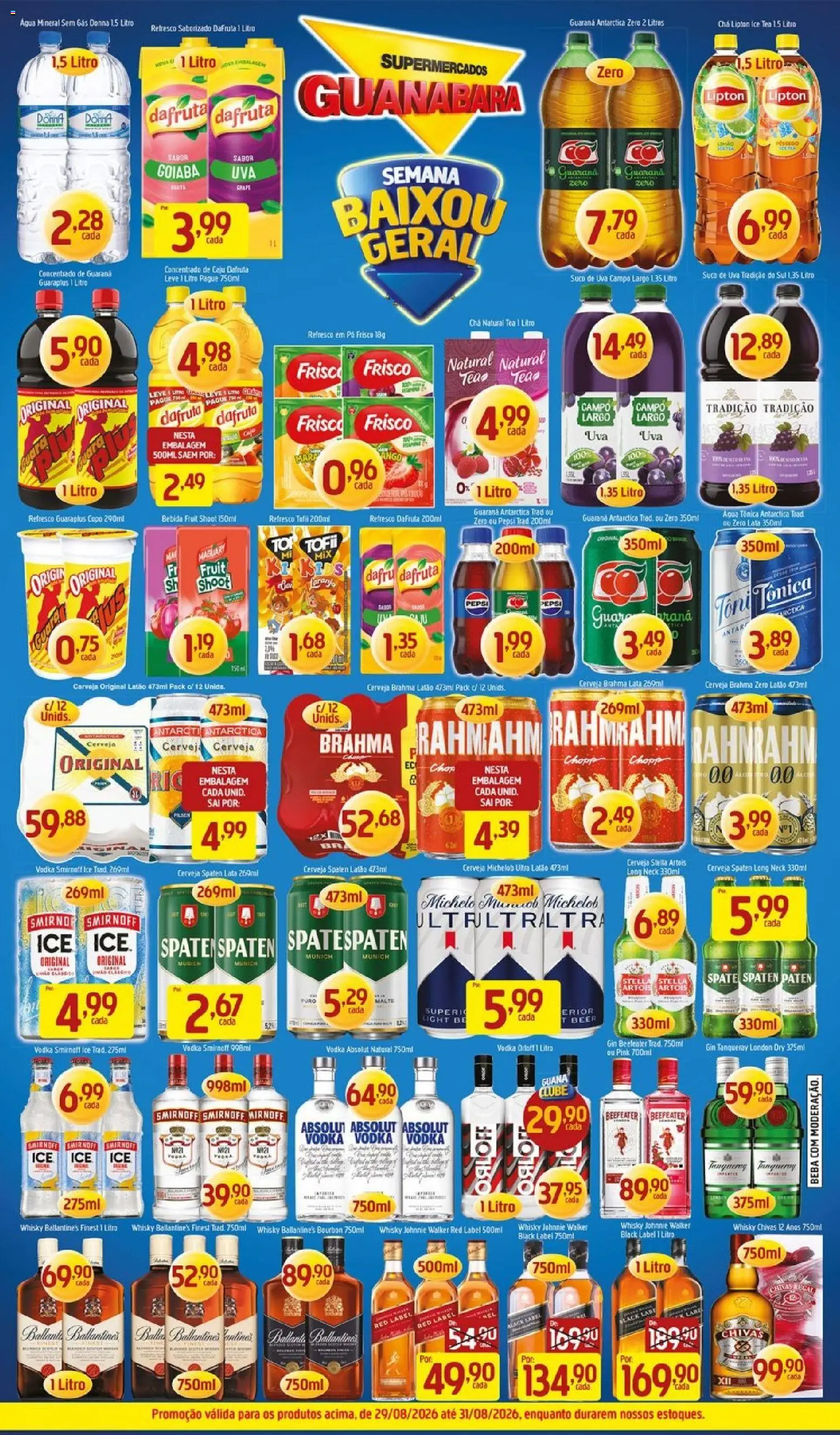 Supermercados Guanabara Folheto - válido de 29/08/2026 | Página: 7 | Produtos: Vodka Absolut, Guaraná, Água tônica, Bebida