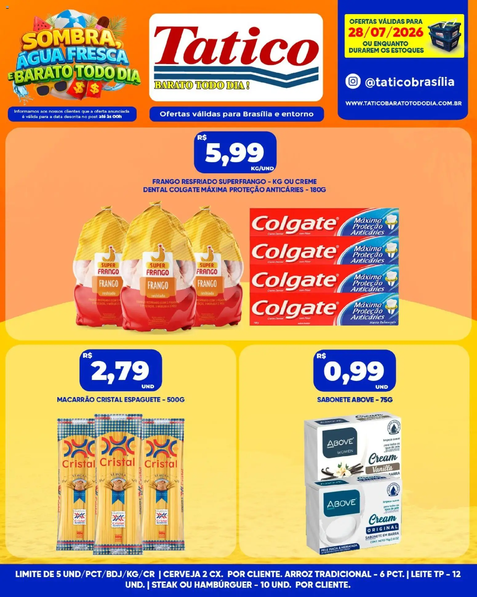 Tatico Folheto - válido de 28/07/2026 | Página: 3 | Produtos: Macarrão, Creme, Hambúrguer, Frango
