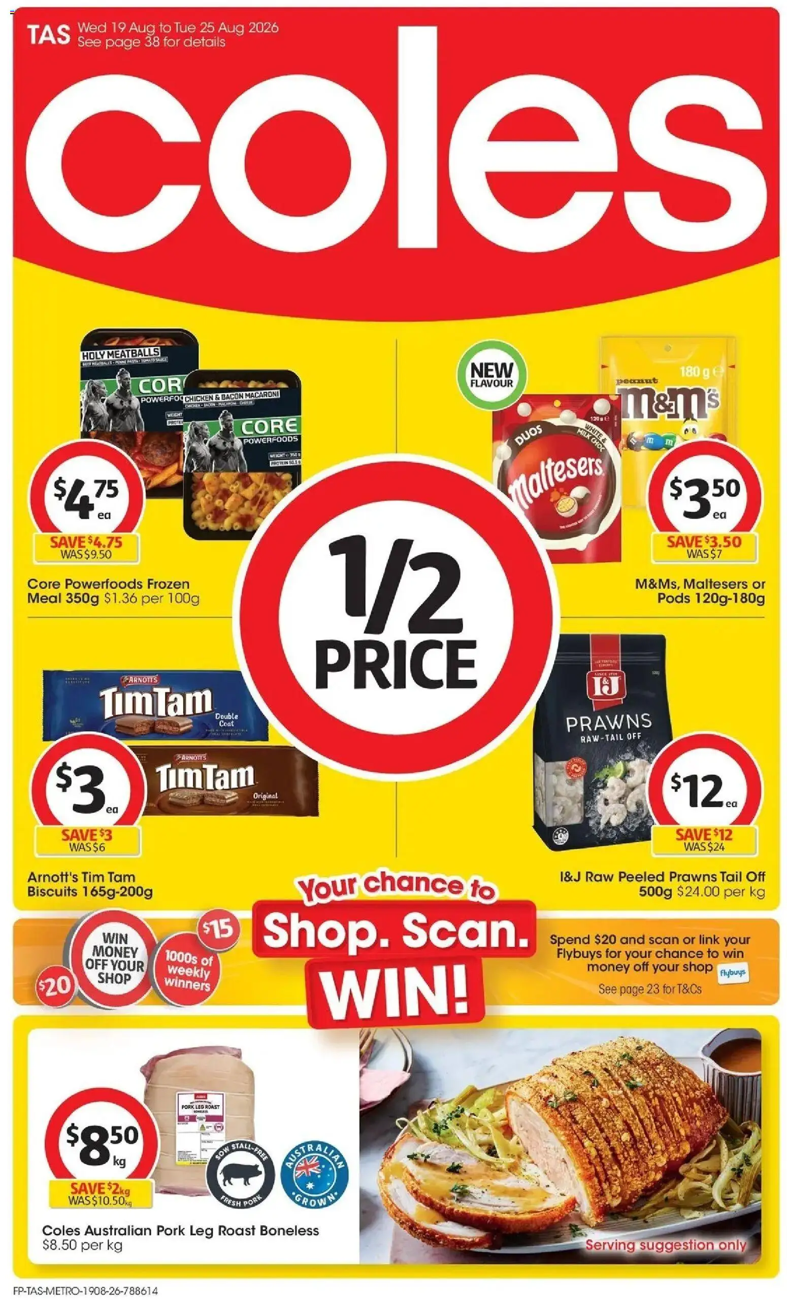 Coles catalogue - valid from 19/08/2026 | Page: 1 | Products: Chicken, Pork, Biscuits, Pork leg