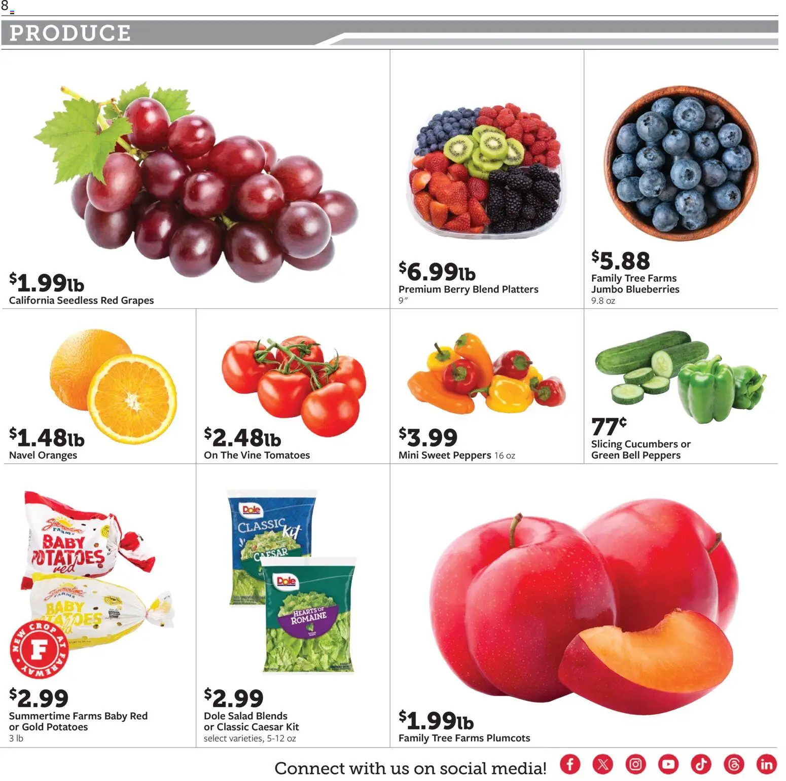 Fareway Weekly Ad - valid from 08/10/2026 | Page: 8 | Products: Oranges, Salad, Potatoes, Grapes