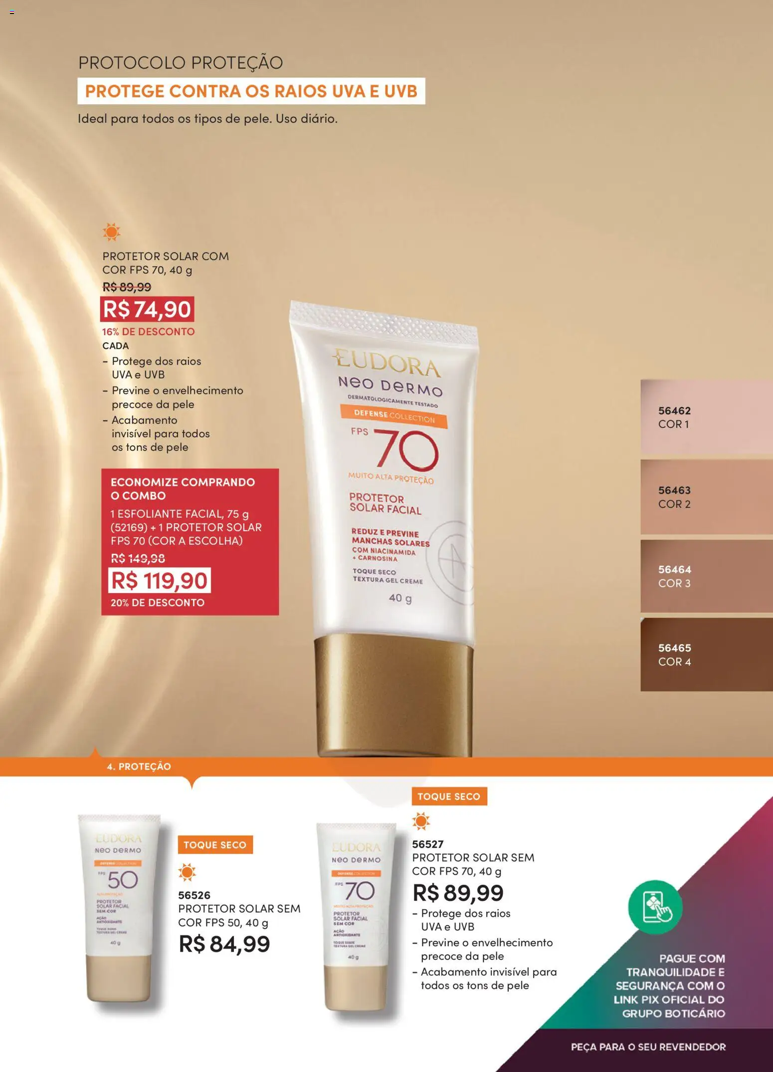 Eudora Folheto - válido de 15/07/2026 | Página: 44 | Produtos: Protetor solar, Creme, Protetor solar facial
