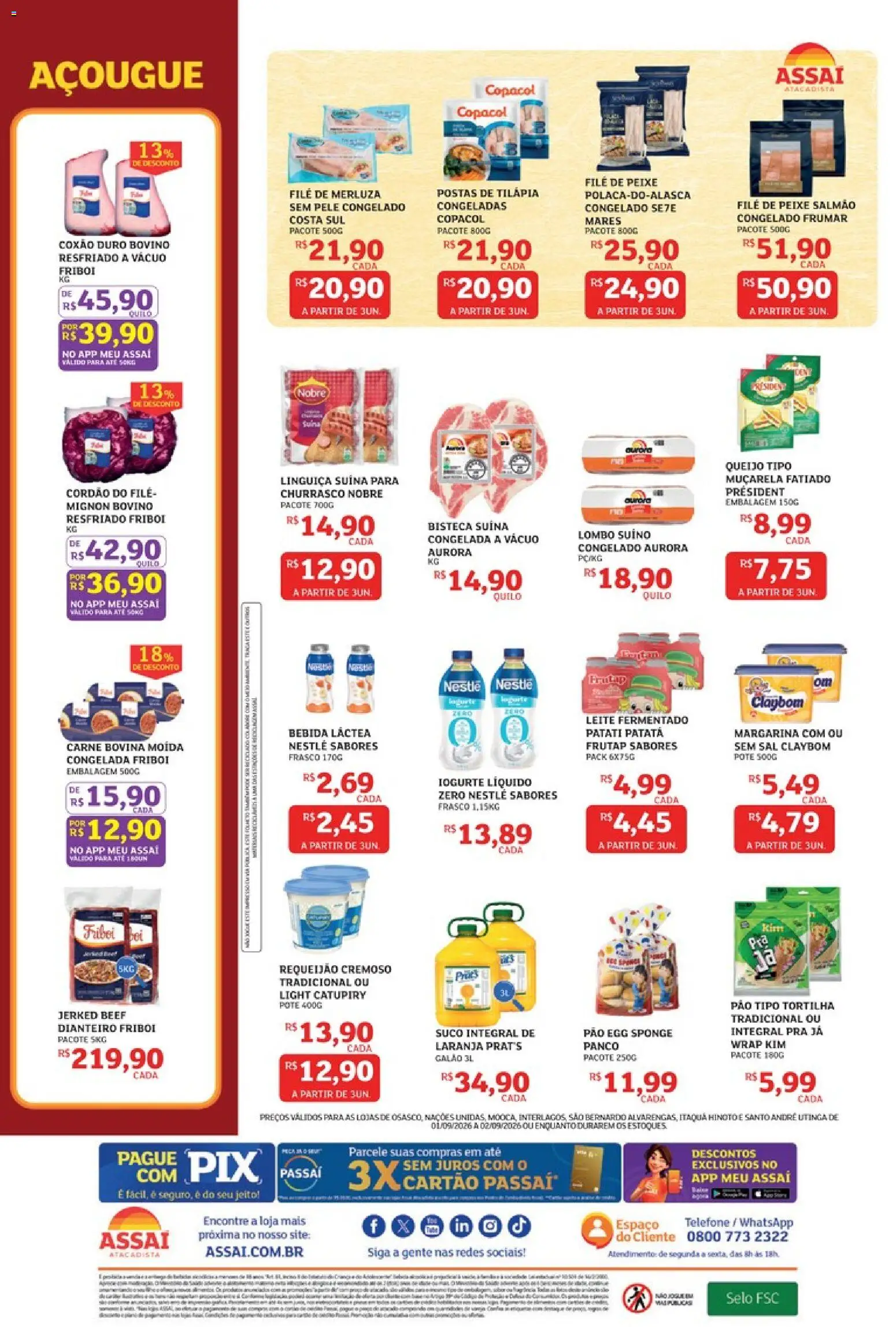 Assaí Atacadista Folheto - válido de 01/09/2026 | Página: 2 | Produtos: Coxão duro, Linguiça, Lombo, Muçarela