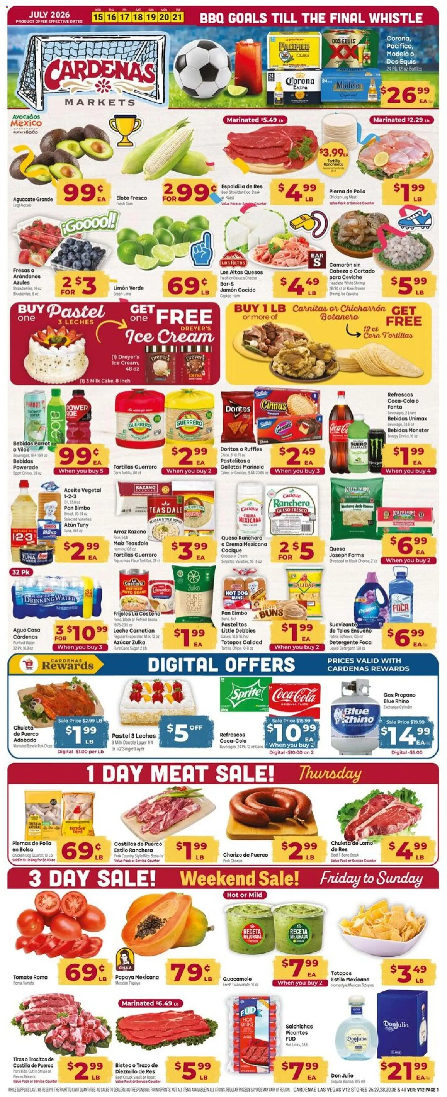 Cardenas Weekly Ad - valid from 07/15/2026 | Page: 1 | Products: Corn, Rice, Ice cream, Sugar