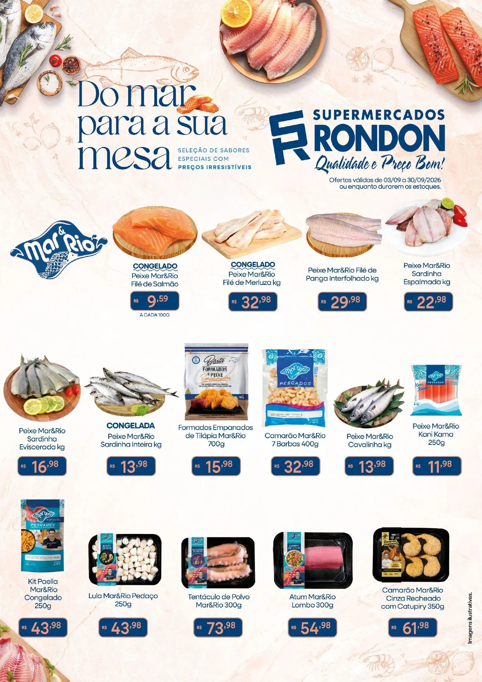 Supermercados Rondon Folheto - válido de 03/09/2026 | Página: 1 | Produtos: Lombo, Camarão, Tilápia, Catupiry