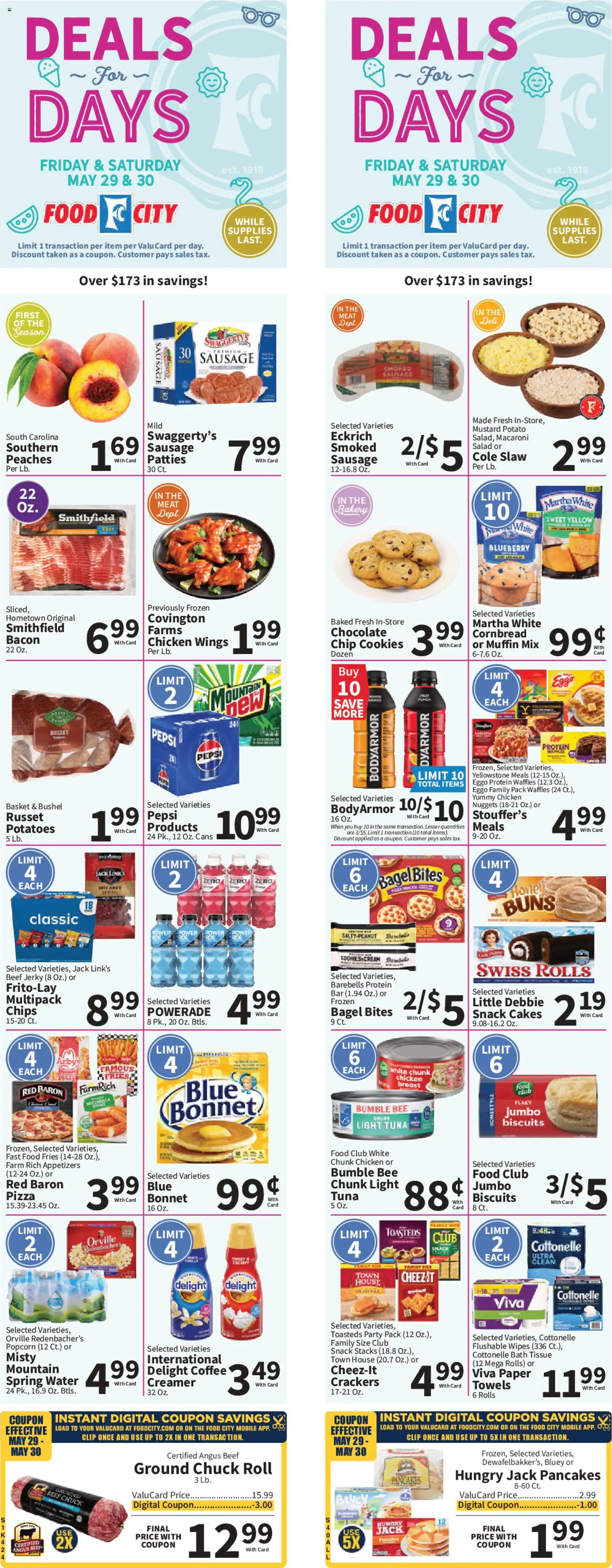 Food City Weekly Ad - valid from 27.05.2026 | Page: 1 | Products: Basket, Coffee, Chips, Water