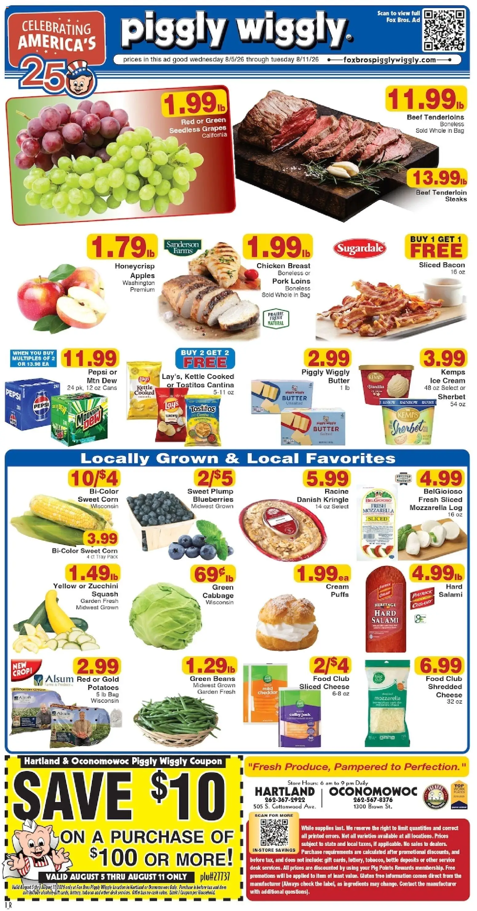 Piggly Wiggly Weekly Ad - valid from 08/05/2026 | Page: 1 | Products: Zucchini, Apples, Desk, Blueberries