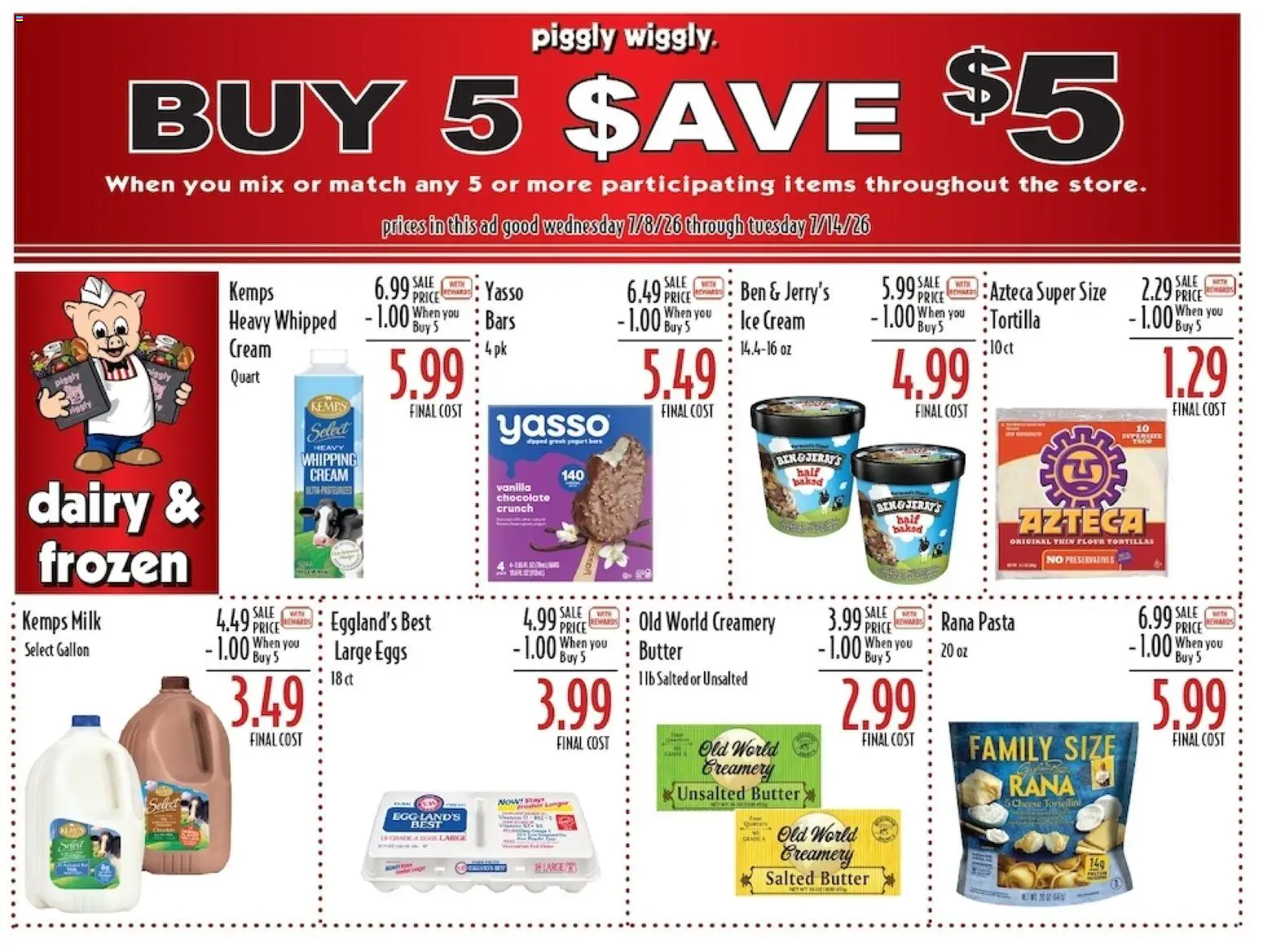 Piggly Wiggly Weekly Ad - valid from 07/08/2026 | Page: 9 | Products: Butter, Pasta, Cream, Ice cream