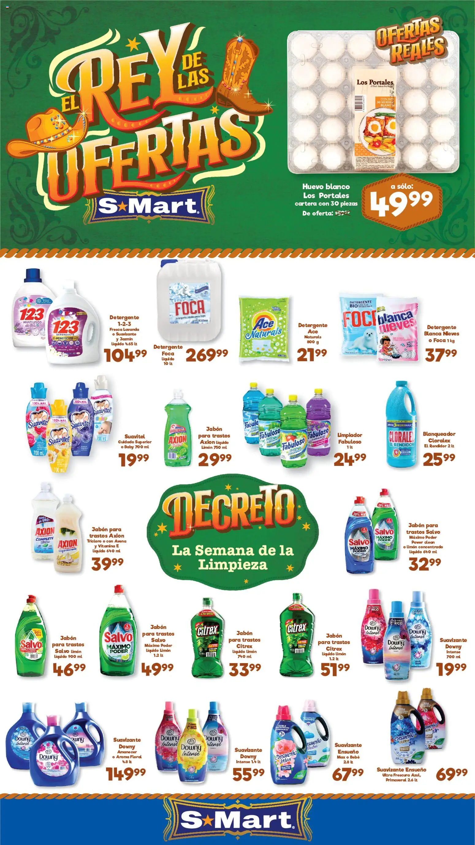 Nuevas ofertas de S-Mart válidas en toda la República Mexicana desde el 03/07/2026. ¡Encuentra las mejores ofertas en S-Mart folleto Ofertas de feria Monterrey! | Página: 1 | Productos: Detergente, Huevo, Huevos, Suavizante