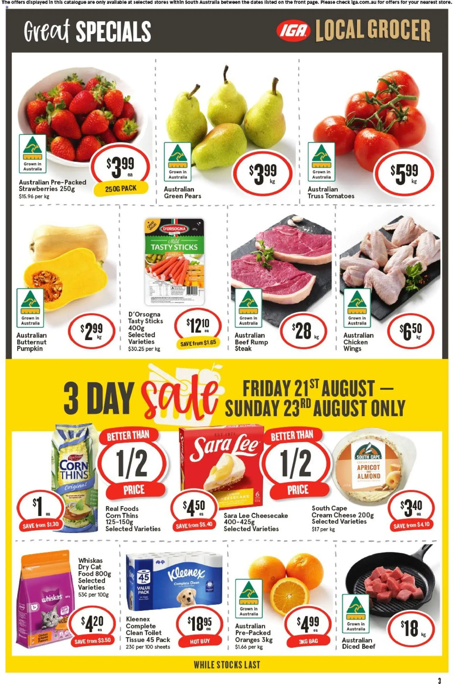 IGA catalogue - valid from 19/08/2026 | Page: 4 | Products: Beef, Strawberries, Cream, Pears