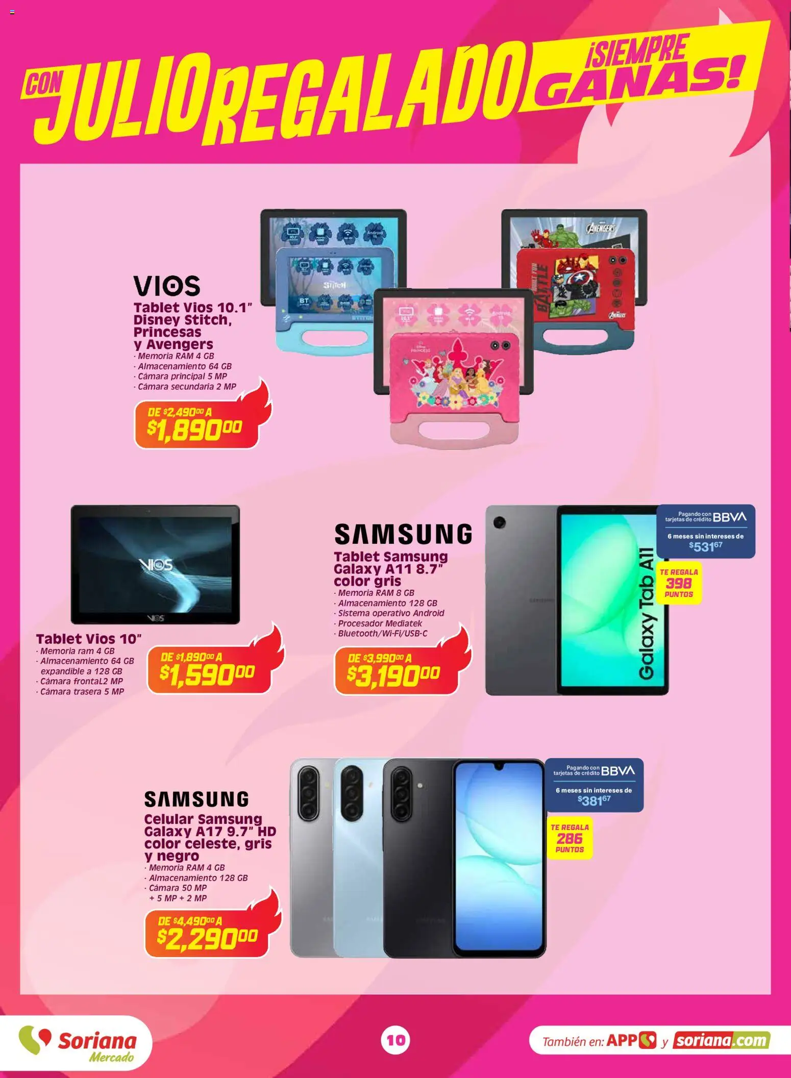Nuevas ofertas de Soriana válidas en toda la República Mexicana desde el 03.06.2026. ¡Encuentra las mejores ofertas en Soriana Con Julio Regalado siempre ganas Mercado Nacional! | Página: 9 | Productos: Tablet, Cámara, Té