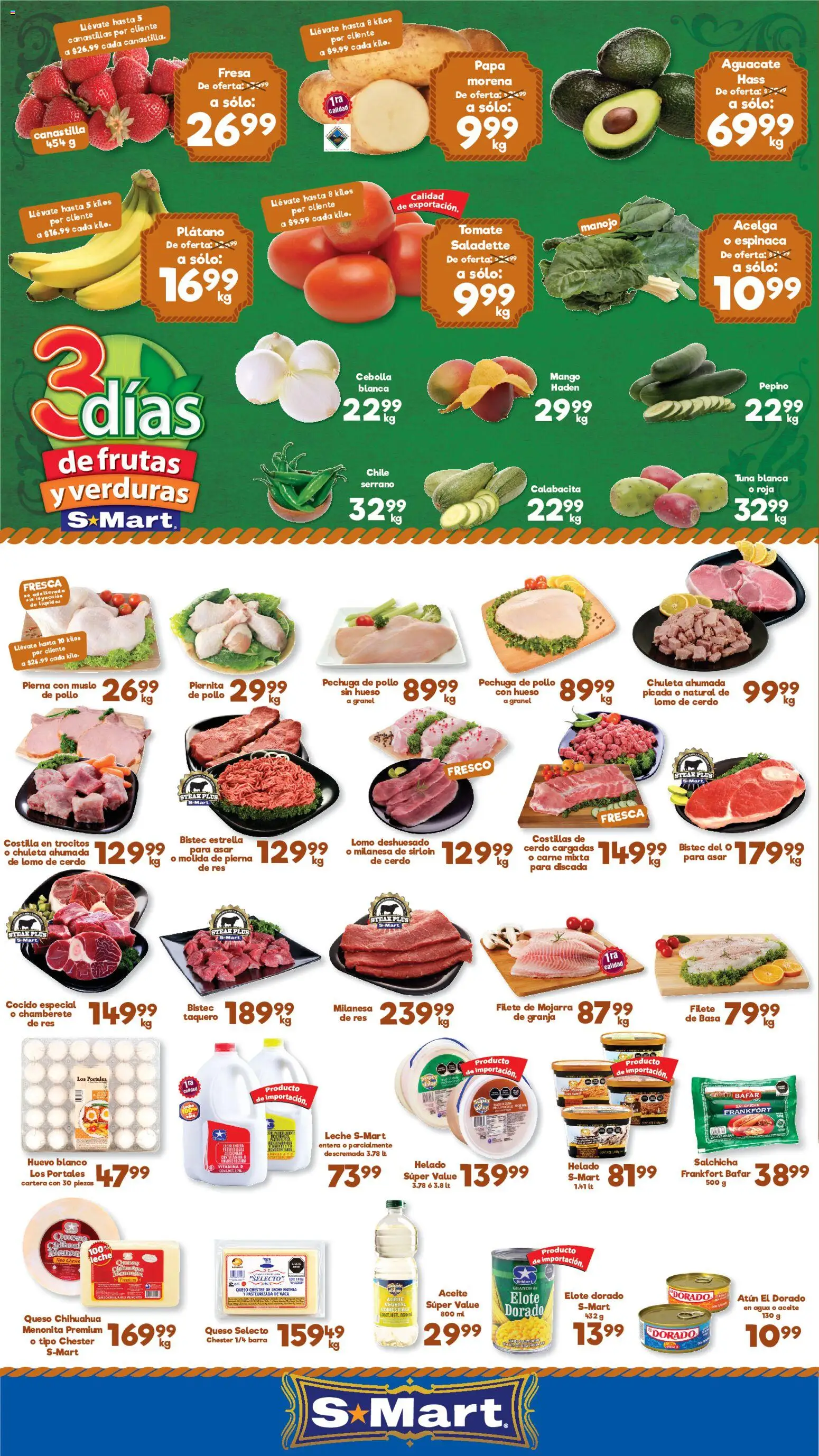 Nuevas ofertas de S-Mart válidas en toda la República Mexicana desde el 07/07/2026. ¡Encuentra las mejores ofertas en S-Mart folleto Matamoros! | Página: 1 | Productos: Cebolla, Leche, Aceite, Cerdo