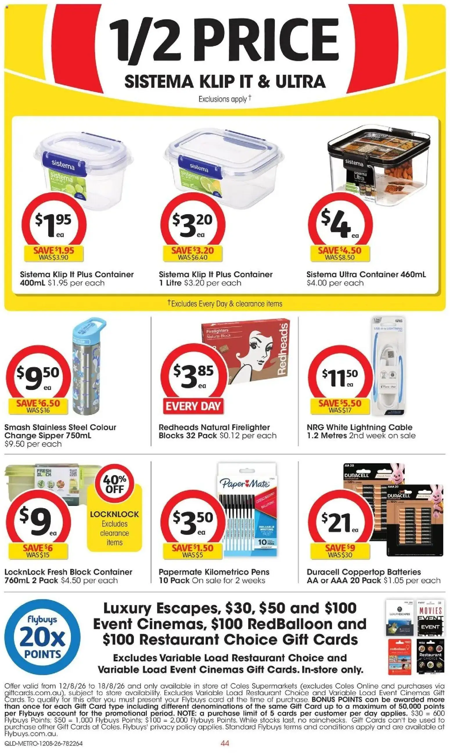 ﻿Coles catalogue valid from 12/08/2026 > Online Australia | Page: 44 | Products: Food, Batteries, Cable