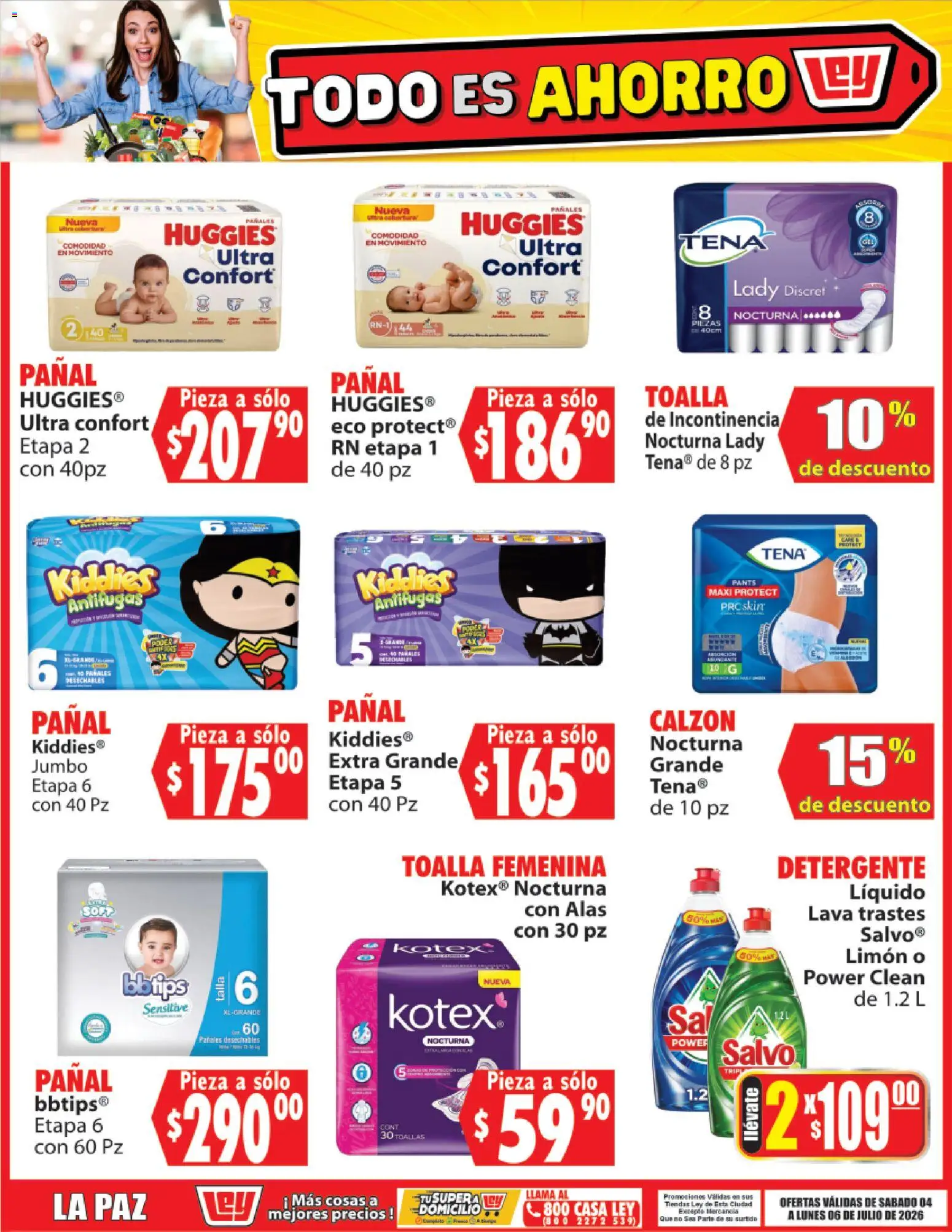 Nuevas ofertas de Casa Ley válidas en toda la República Mexicana desde el 04/07/2026. ¡Encuentra las mejores ofertas en Casa Ley folleto Todo es ahorro! | Página: 6 | Productos: Detergente, Calzón, Pañales, Toalla