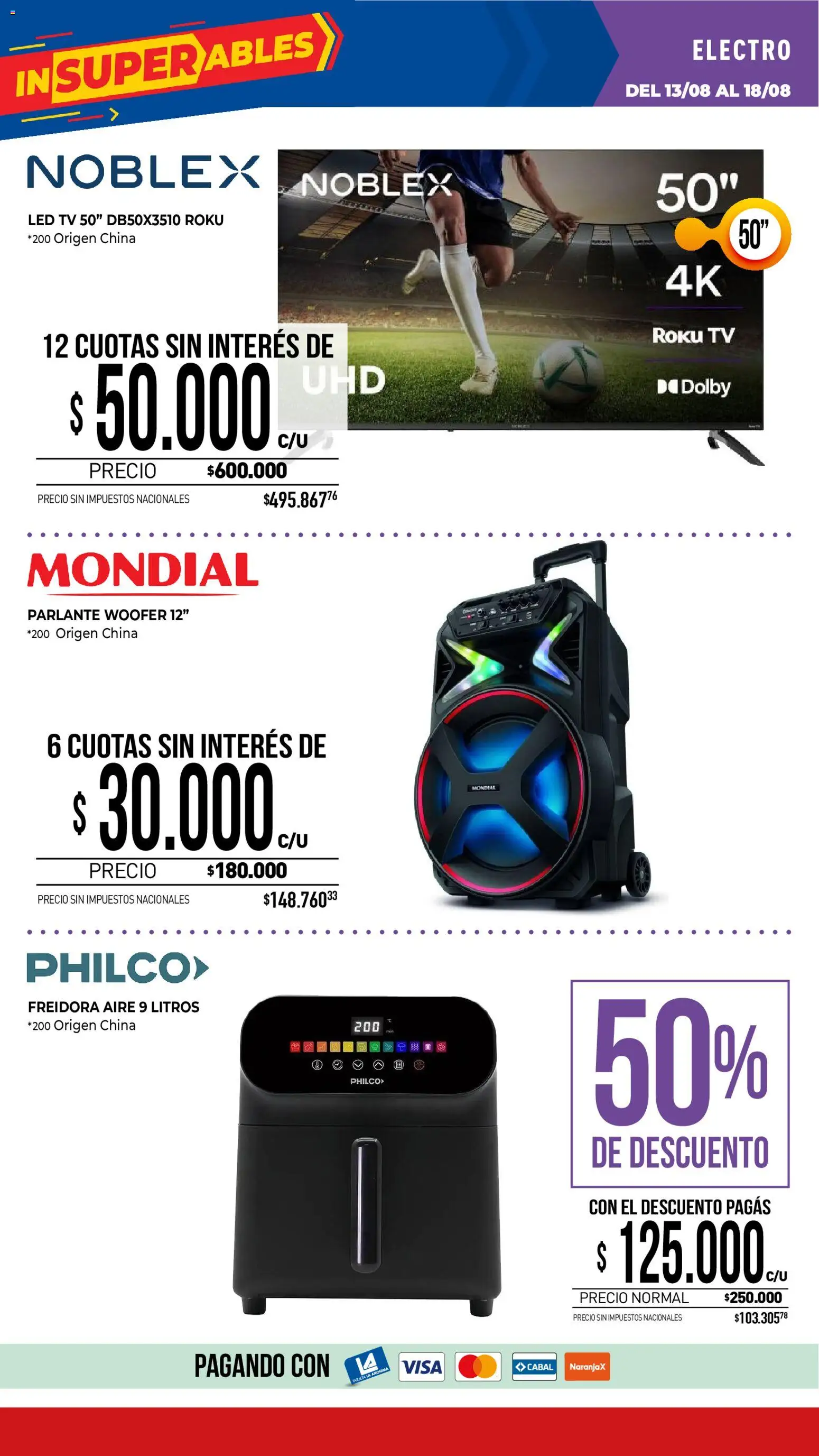 La Anonima catálogo │ válido desde el 13/08/2026 | Página: 36 | Productos: Freidora, Parlante