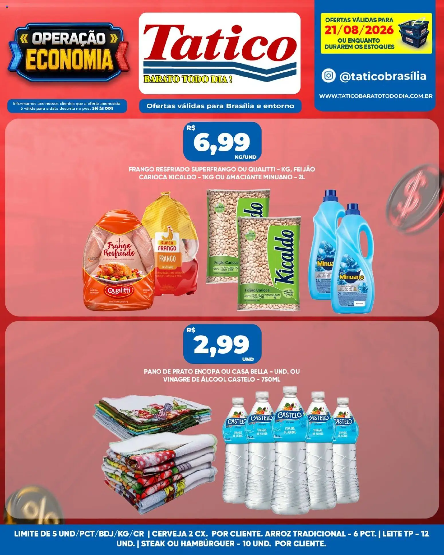 Tatico Folheto - válido de 21/08/2026 | Página: 3 | Produtos: Steak, Leite, Cerveja, Pano de prato