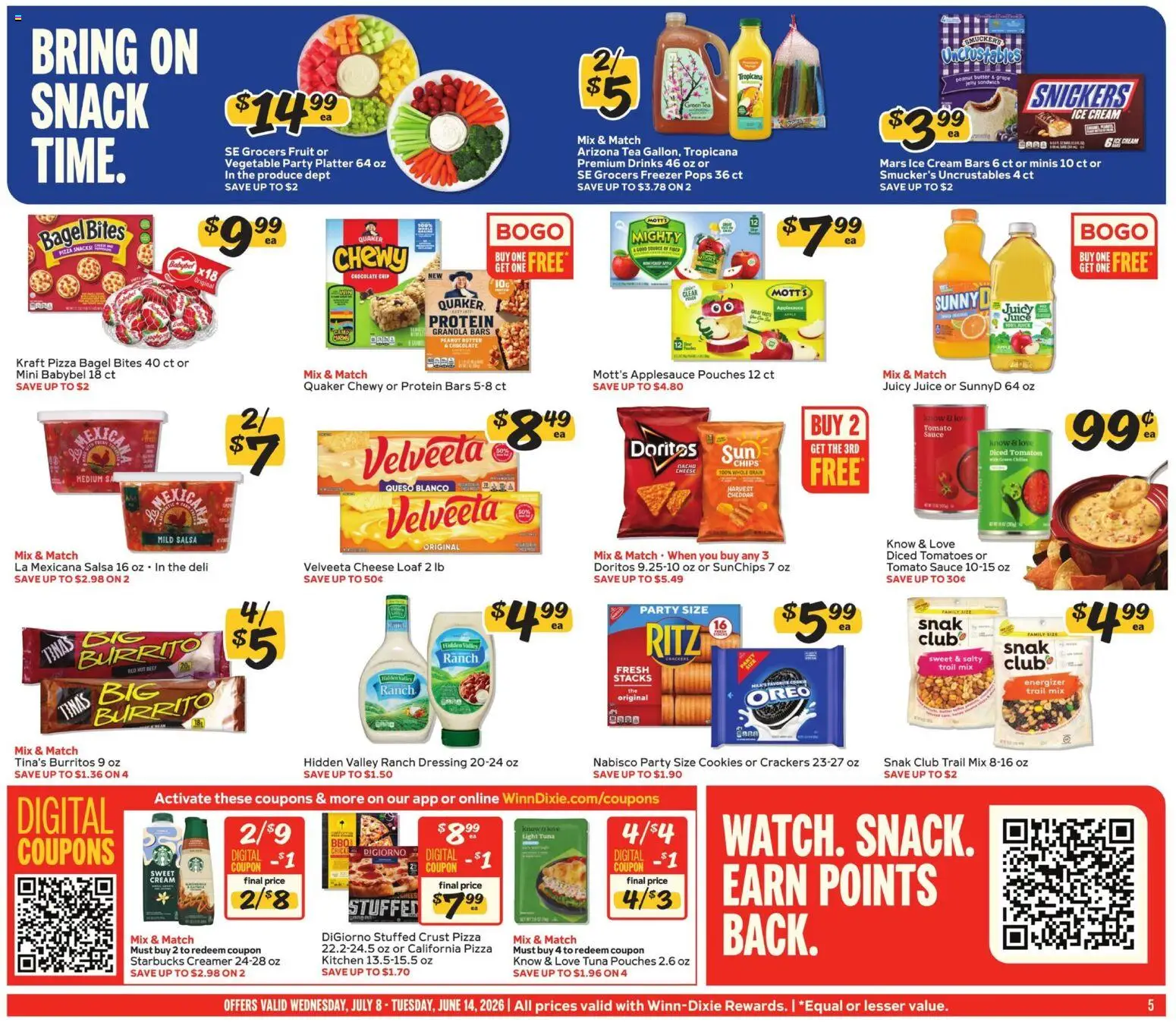 Winn Dixie Weekly Ad - valid from 07/08/2026 | Page: 5 | Products: Cheese, Pizza, Juice, Chocolate Chip