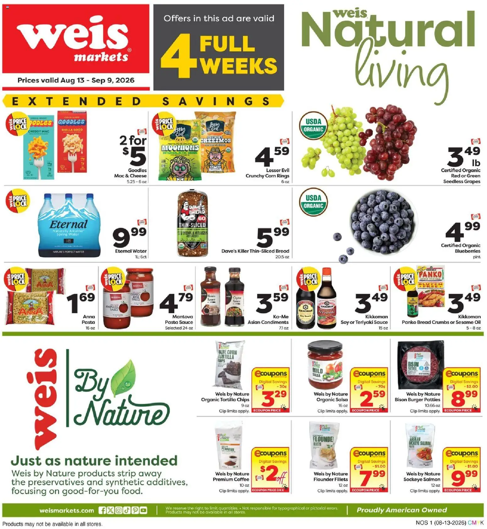 Weis Monthly Ad - NJ - valid from 08/13/2026 | Page: 1 | Products: Clip, Sesame, Pasta, Water
