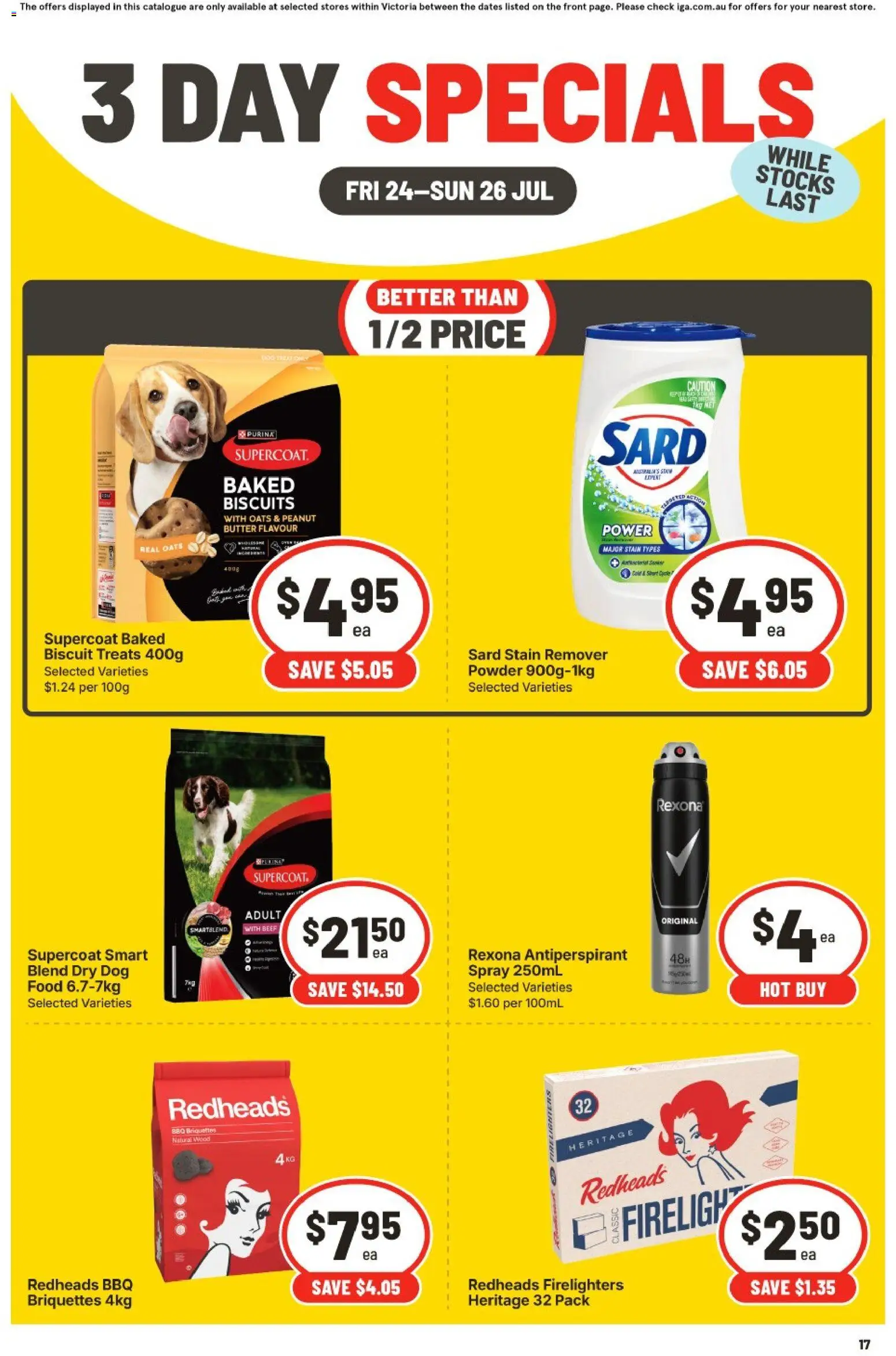 IGA catalogue - valid from 24/07/2026 | Page: 3 | Products: Powder, Oats, Stain remover, Biscuits
