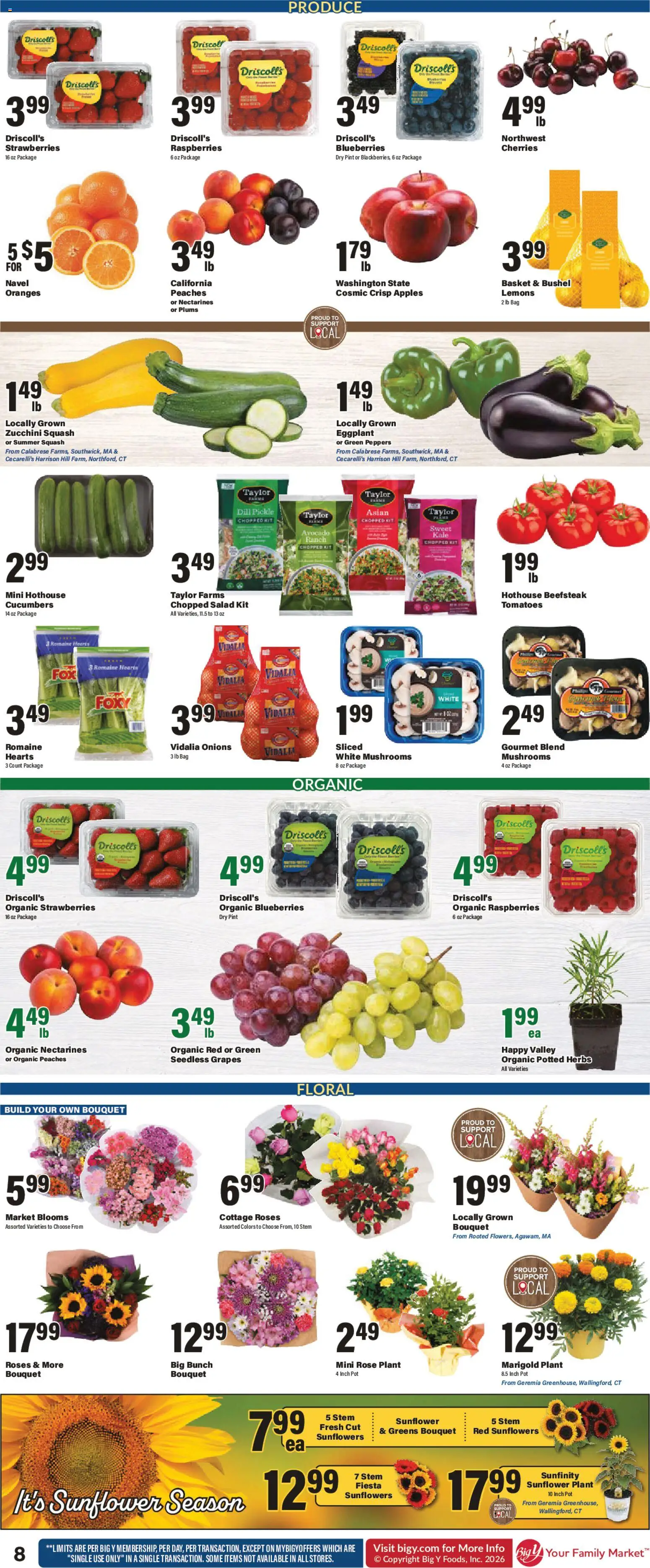 Big Y Weekly Ad - valid from 07/23/2026 | Page: 10 | Products: Mushrooms, Kale, Tomatoes, Cucumbers