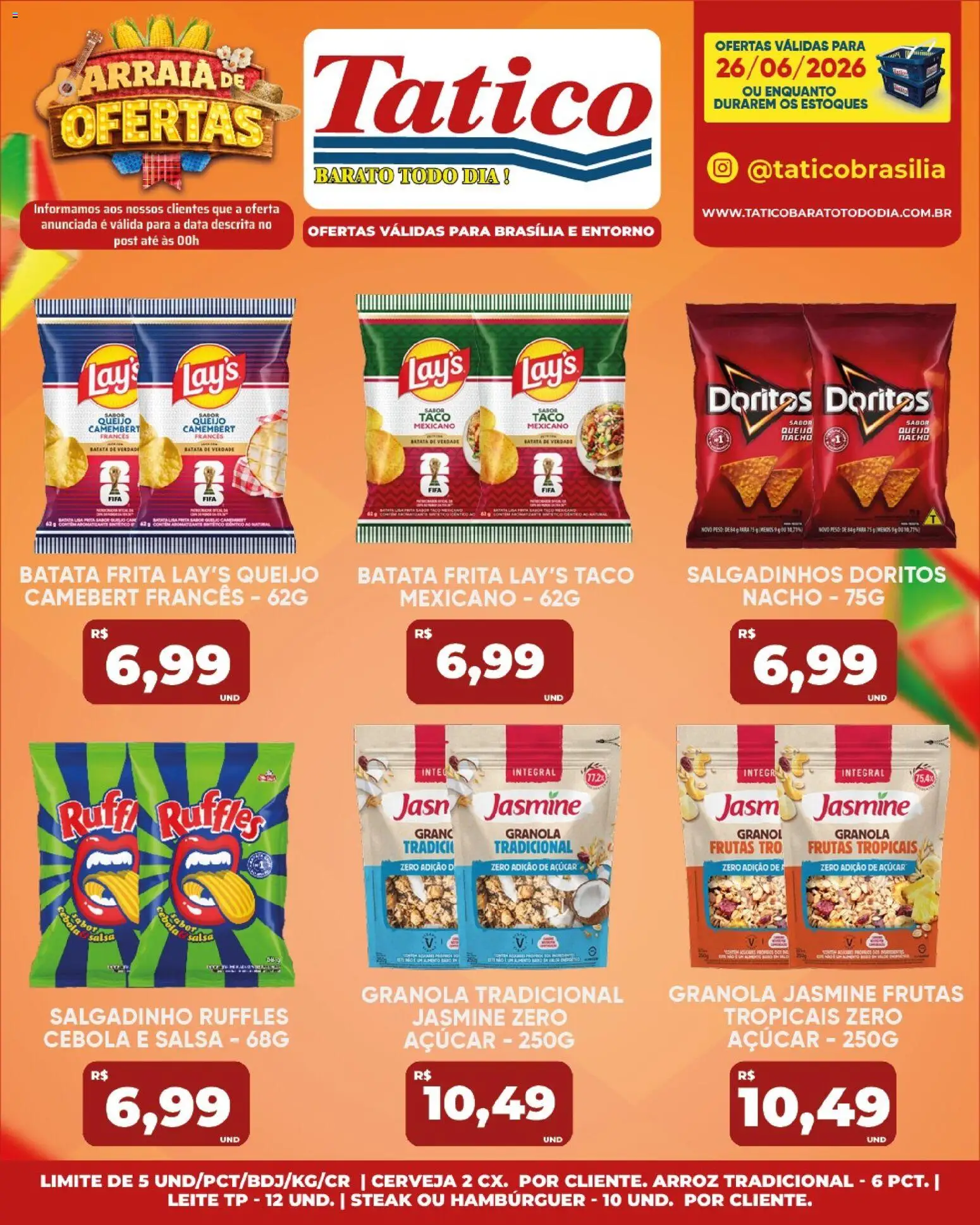 Tatico Folheto - válido de 26/06/2026 | Página: 19 | Produtos: Arroz, Hambúrguer, Açúcar, Batata frita