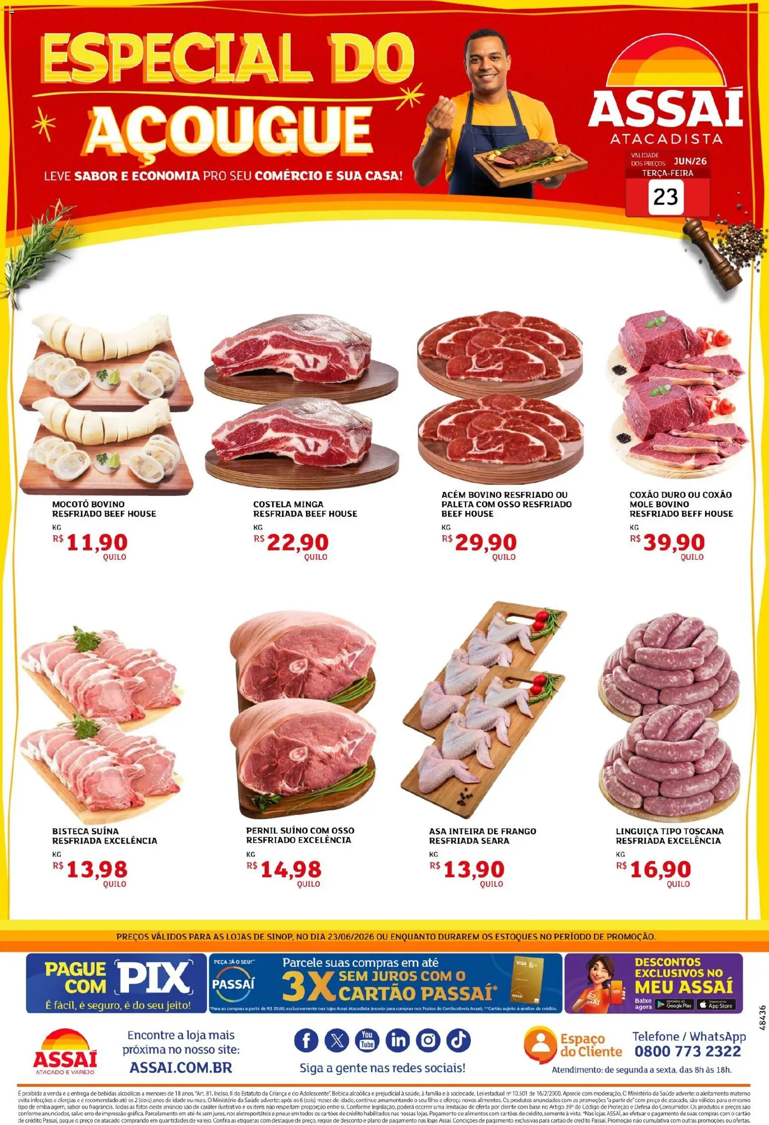 Assaí Atacadista Folheto - válido de 23/06/2026 | Página: 1 | Produtos: Linguiça, Pernil, Telefone, Frango
