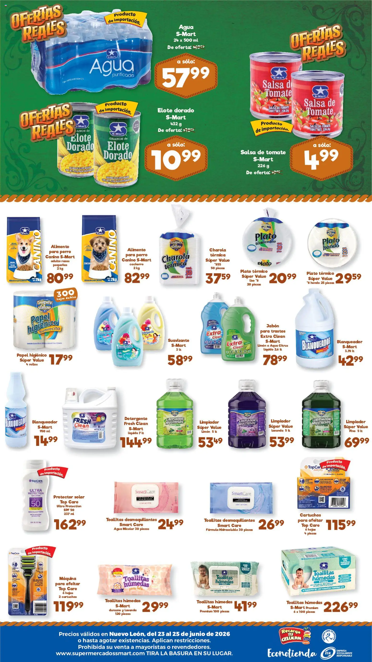 Nuevas ofertas de S-Mart válidas en toda la República Mexicana desde el 23/06/2026. ¡Encuentra las mejores ofertas en S-Mart folleto Ofertas de feria Monterrey! | Página: 2 | Productos: Toallitas desmaquillantes, Toallitas húmedas, Top, Jabón