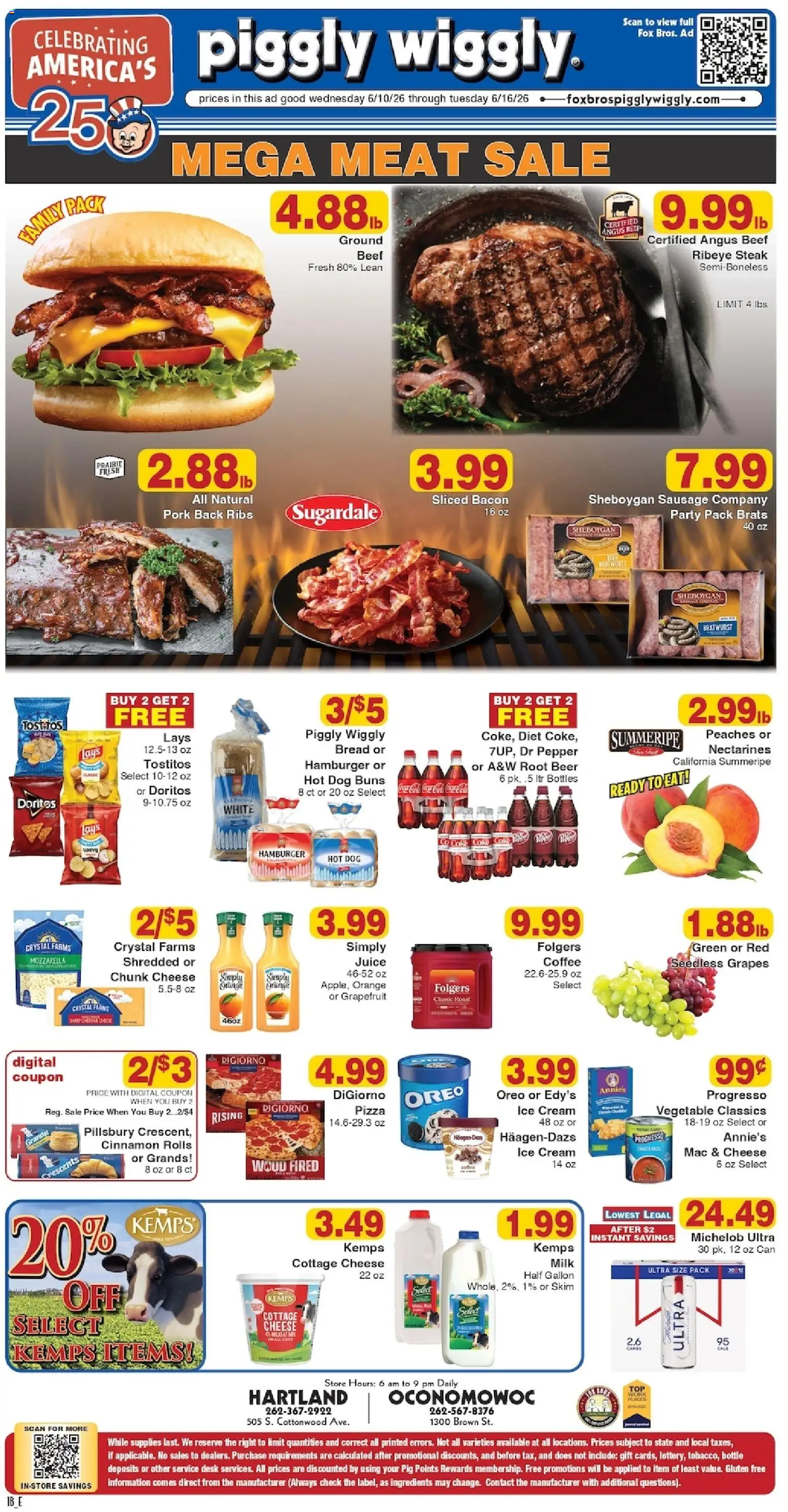 Piggly Wiggly Weekly Ad - valid from 10.06.2026 | Page: 1 | Products: Cheese, Pizza, Juice, Grapefruit
