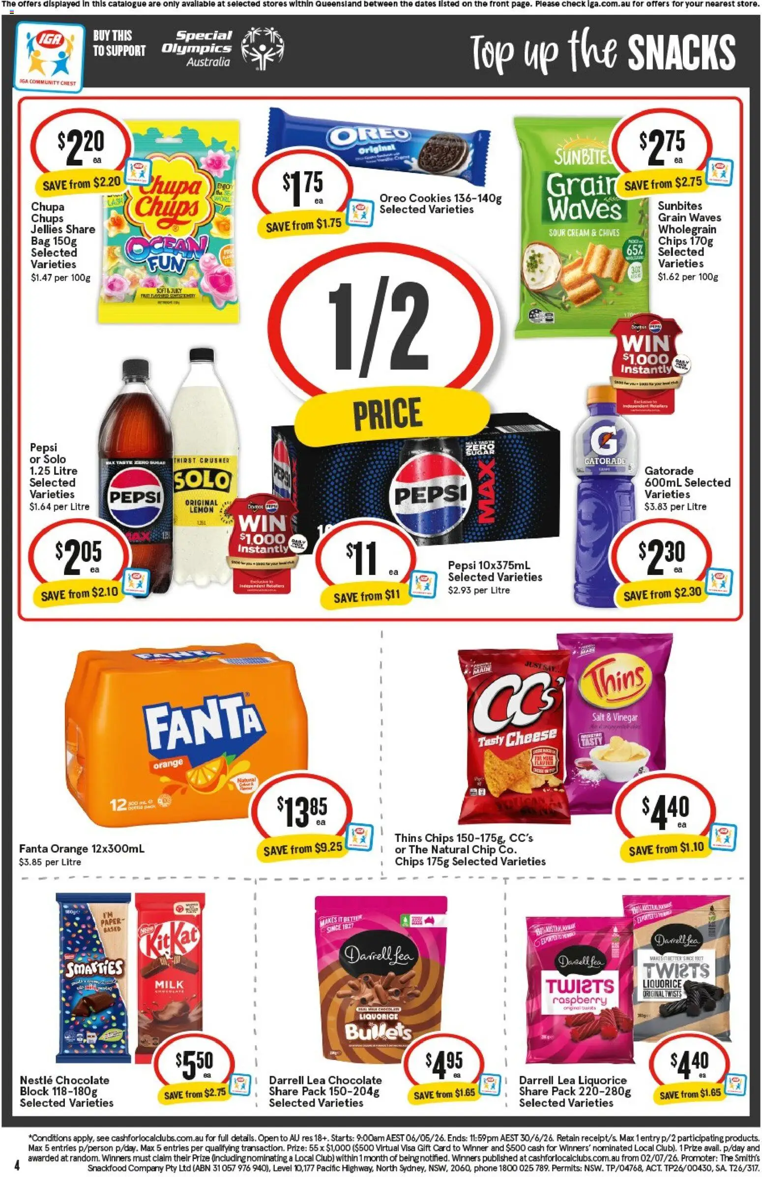 IGA catalogue - valid from 13.05.2026 | Page: 4 | Products: Energy drink, Chocolate, Pizza, Biscuits