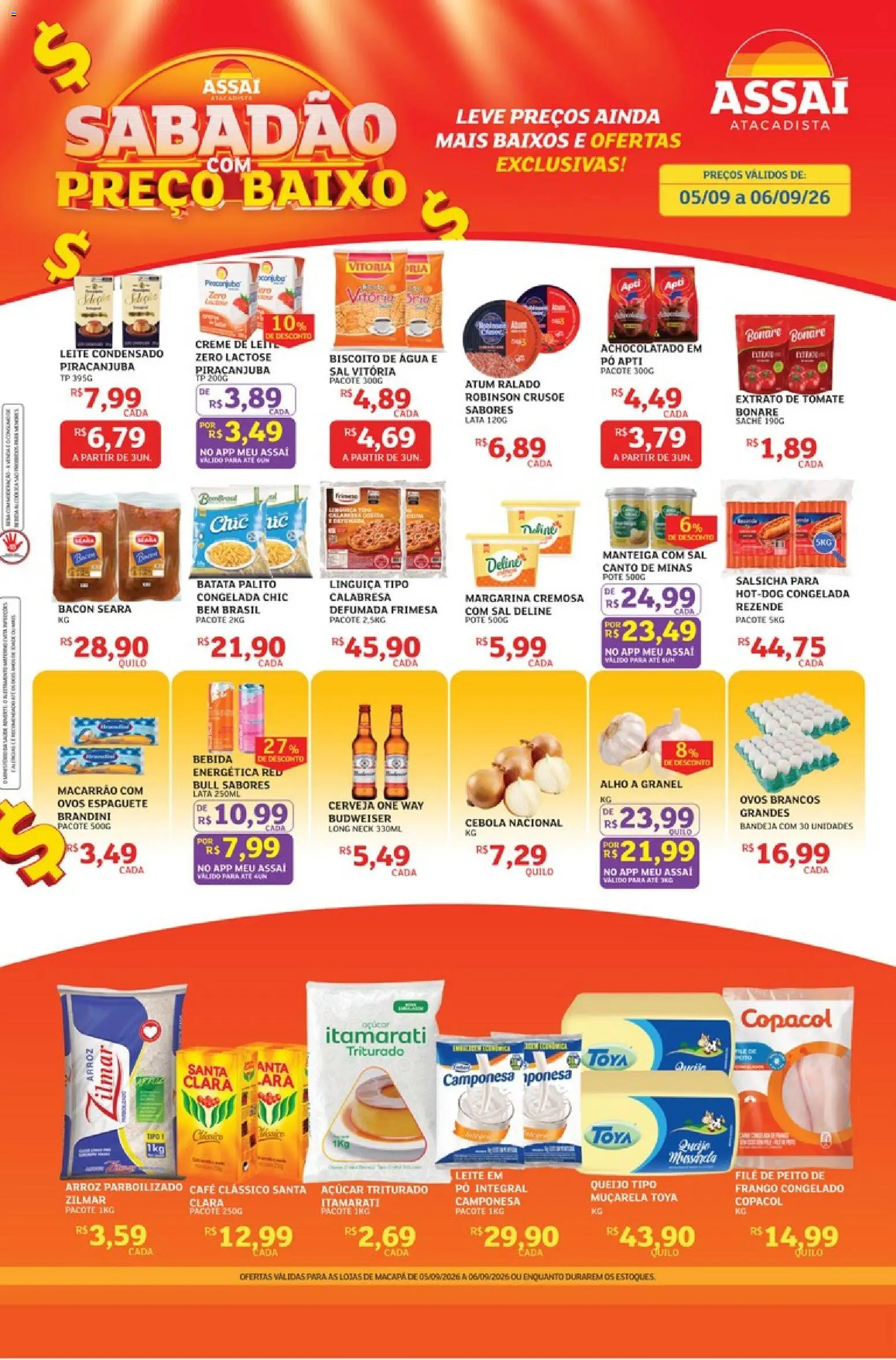Assaí Atacadista Folheto - válido de 05/09/2026 | Página: 1 | Produtos: Linguiça, Café, Muçarela, Macarrão