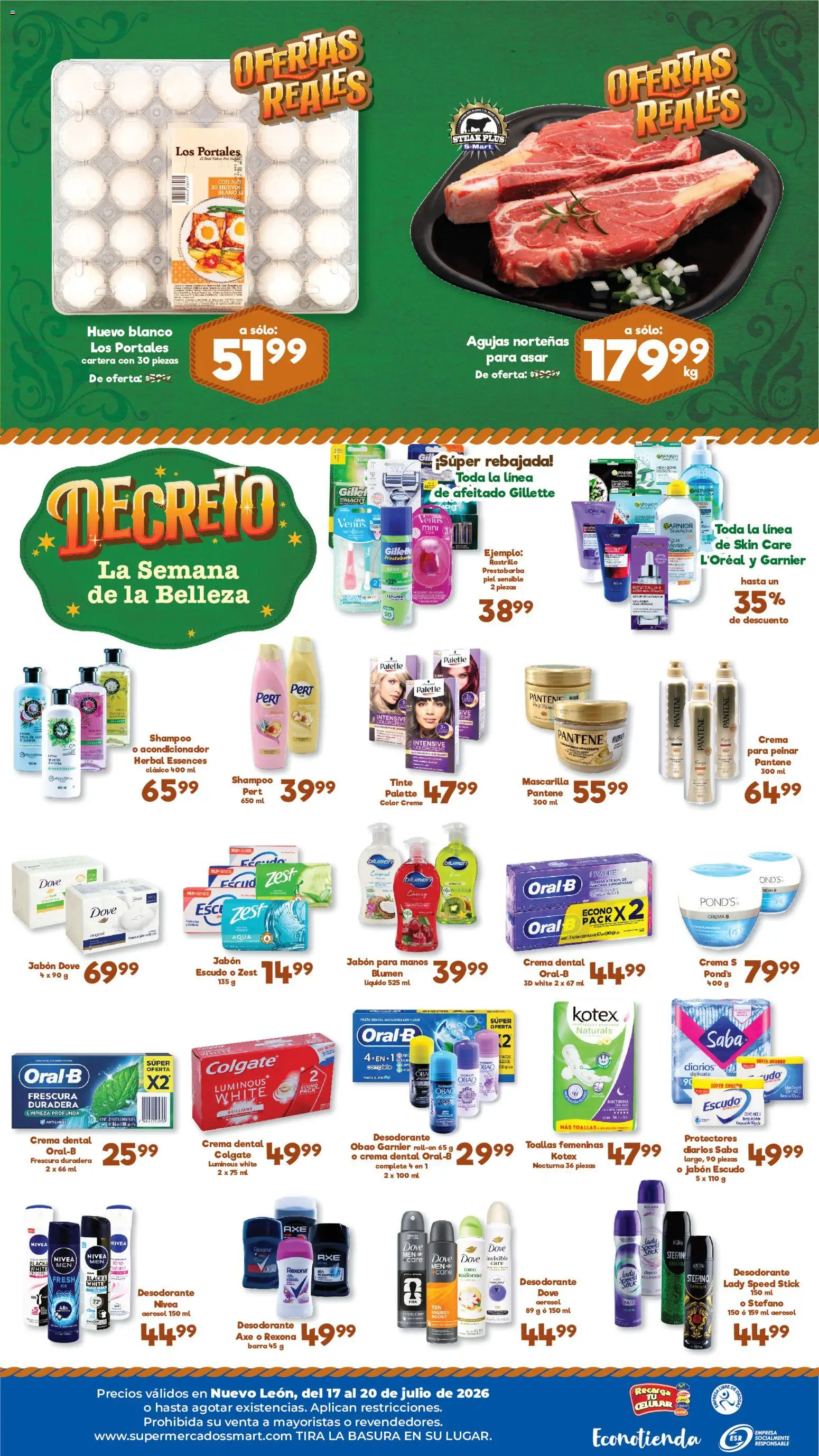 Nuevas ofertas de S-Mart válidas en toda la República Mexicana desde el 17/07/2026. ¡Encuentra las mejores ofertas en S-Mart folleto Ofertas de feria Monterrey! | Página: 2 | Productos: Desodorante, Crema, Huevos, Barra