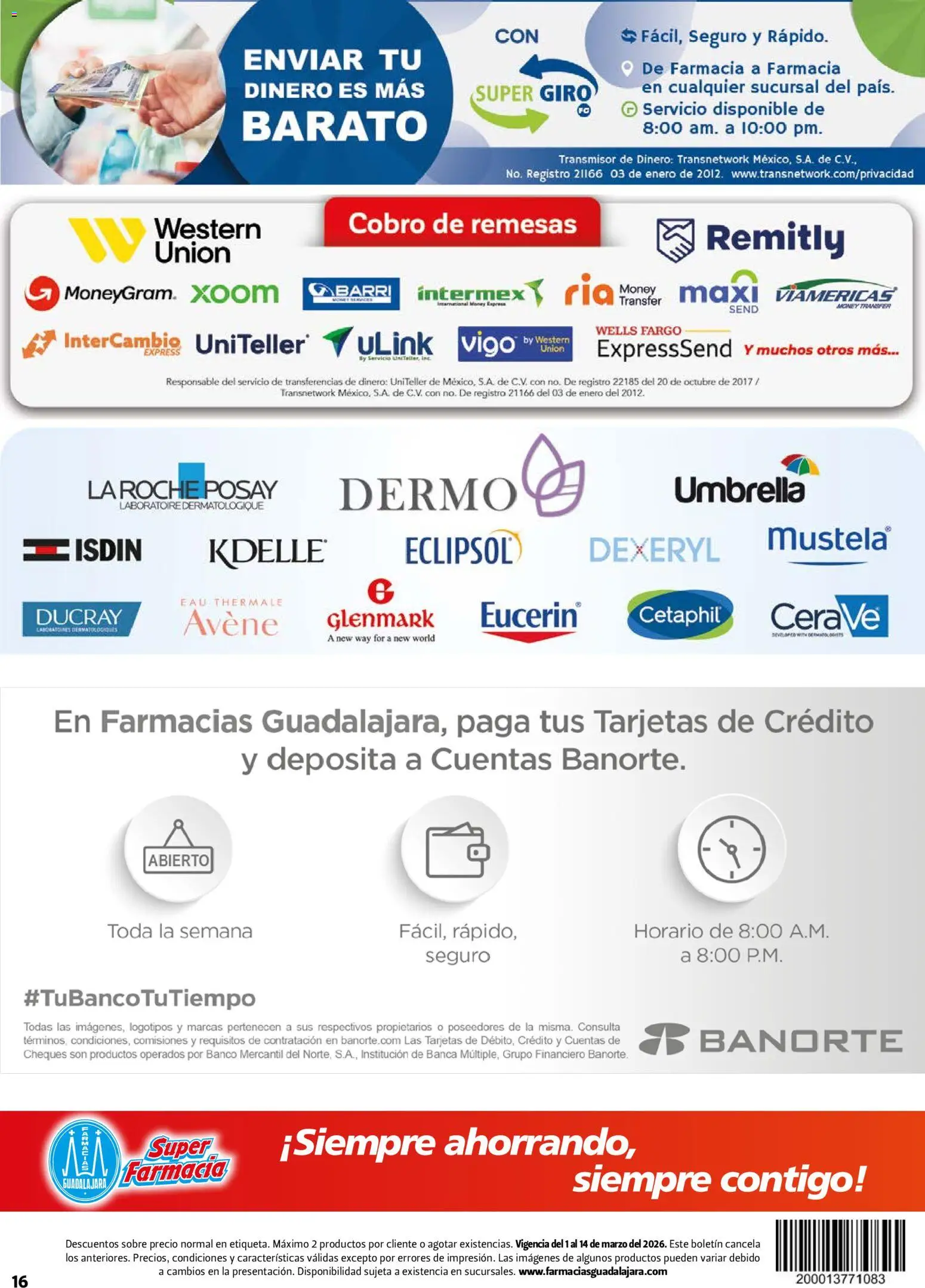 Nuevas ofertas de Farmacia Guadalajara válidas en toda la República Mexicana desde el 01/03/2026. ¡Encuentra las mejores ofertas en Farmacia Guadalajara catálogo! | Página: 16 | Productos: Banco, Sobre