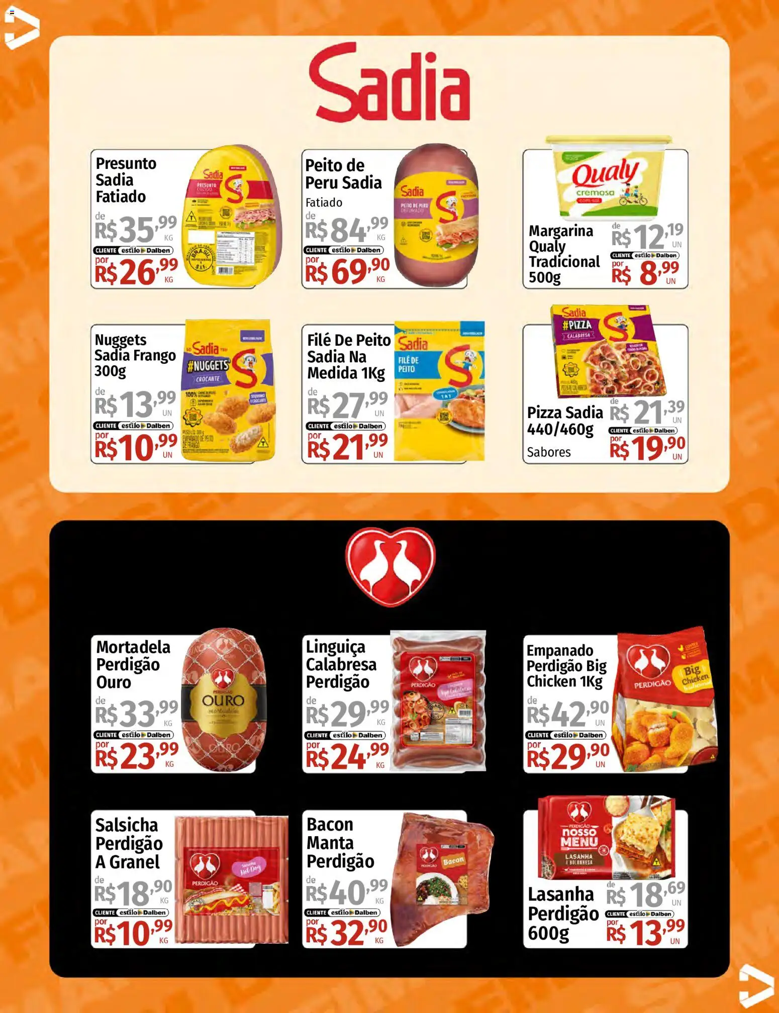 Supermercado Dalben Folheto - válido de 29.05.2026 | Página: 12 | Produtos: Linguiça, Pizza, Peito de peru, Margarina