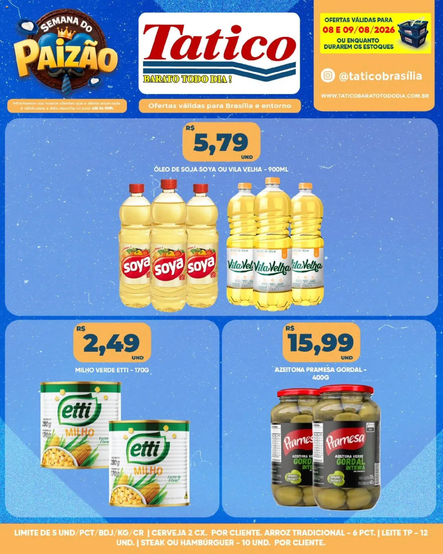 Tatico Folheto - válido de 08/08/2026 | Página: 2 | Produtos: Steak, Óleo, Hambúrguer, Milho