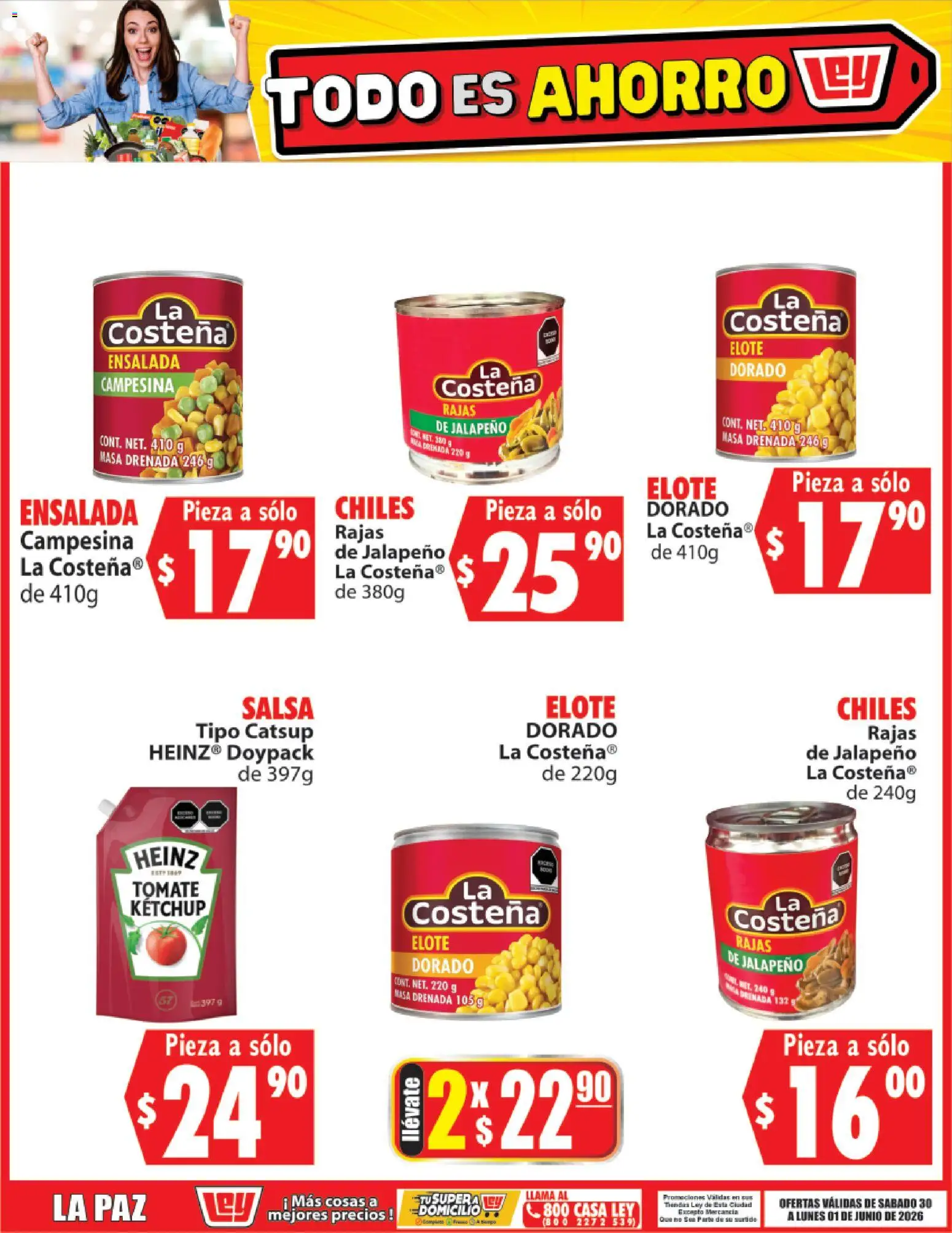 Nuevas ofertas de Casa Ley válidas en toda la República Mexicana desde el 30.05.2026. ¡Encuentra las mejores ofertas en Casa Ley folleto Todo es ahorro! | Página: 5 | Productos: Tomate, Catsup, Ensalada