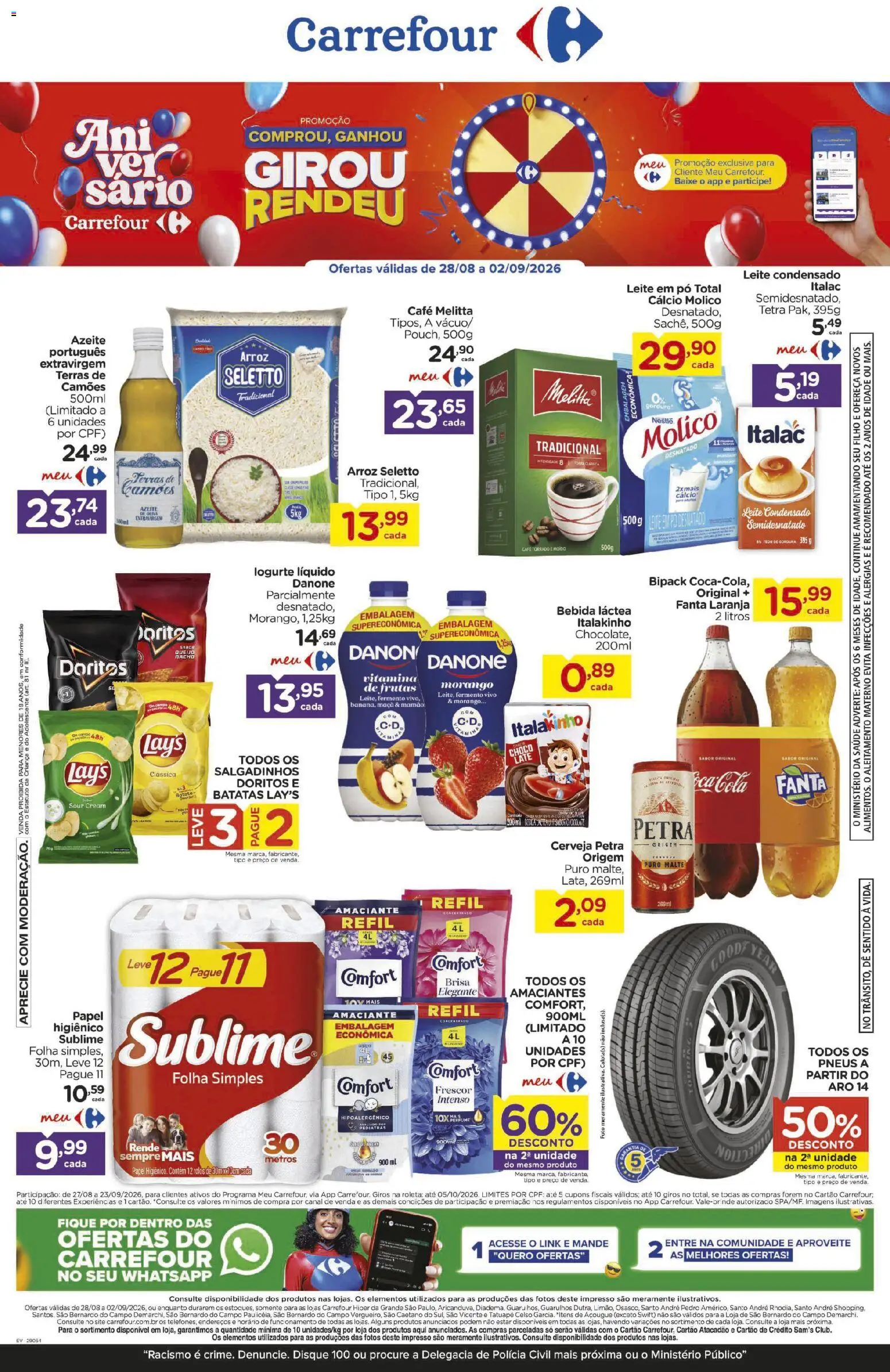 Carrefour Folheto - válido de 28/08/2026 | Página: 1 | Produtos: Fanta, Cola, Pneus, Bebida