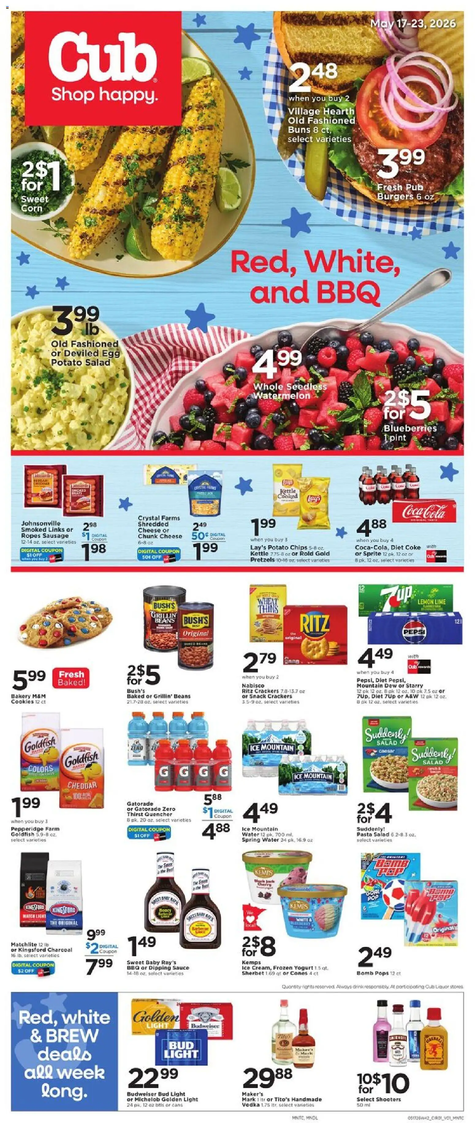 Cub Foods Weekly Ad - valid from 17.05.2026 | Page: 1 | Products: Cheese, Yogurt, Chips, Sauce