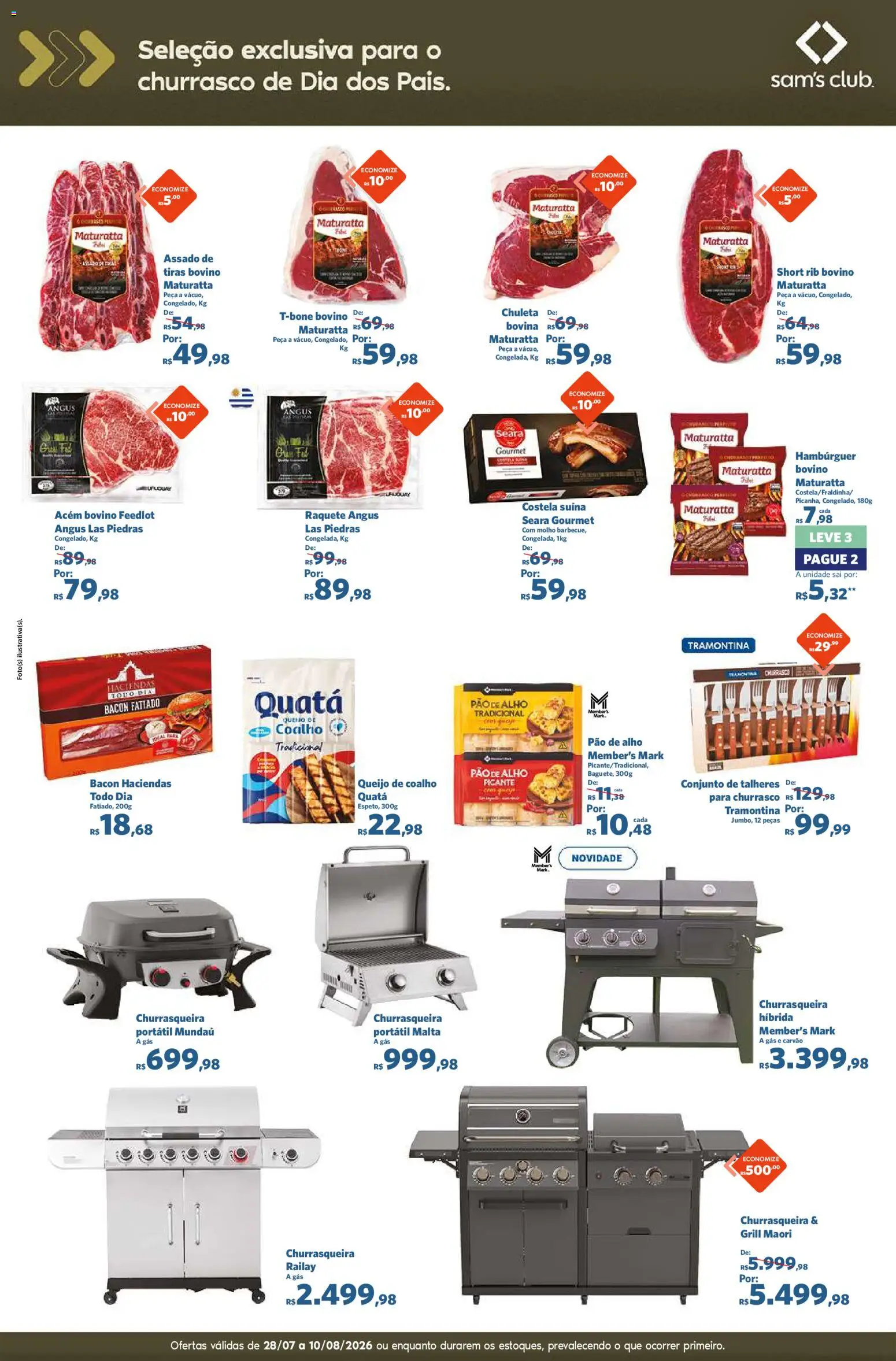 Sam's Club Folheto - válido de 28/07/2026 | Página: 2 | Produtos: Grill, Talheres, Acém, Churrasqueira
