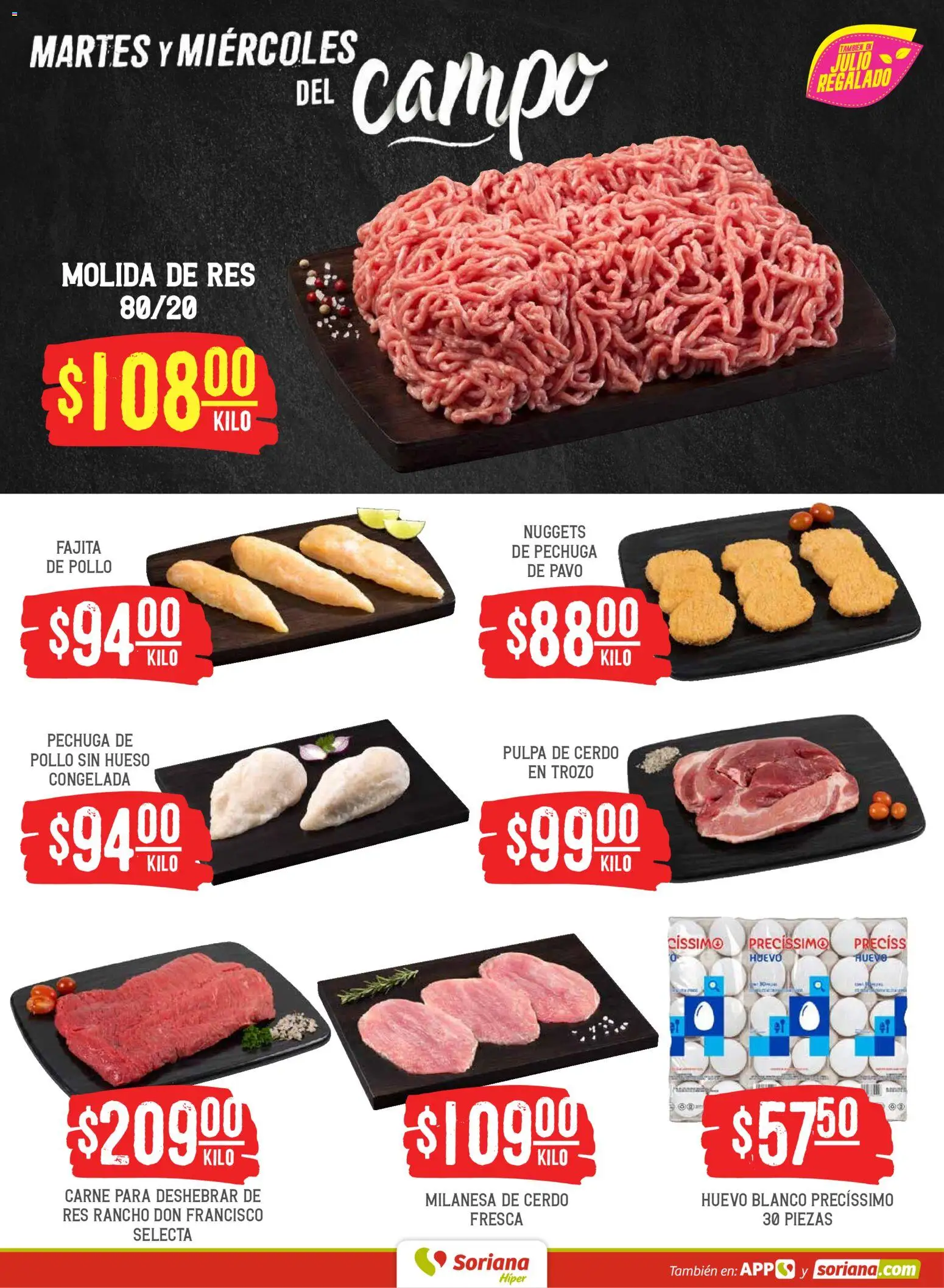 Nuevas ofertas de Soriana válidas en toda la República Mexicana desde el 26.05.2026. ¡Encuentra las mejores ofertas en Soriana Martes y Miércoles del Campo Híper: Ver, Tab, Chis, Camp, Yuc y Q. Roo! | Página: 4 | Productos: Pollo, Milanesa, Huevo, Cerdo