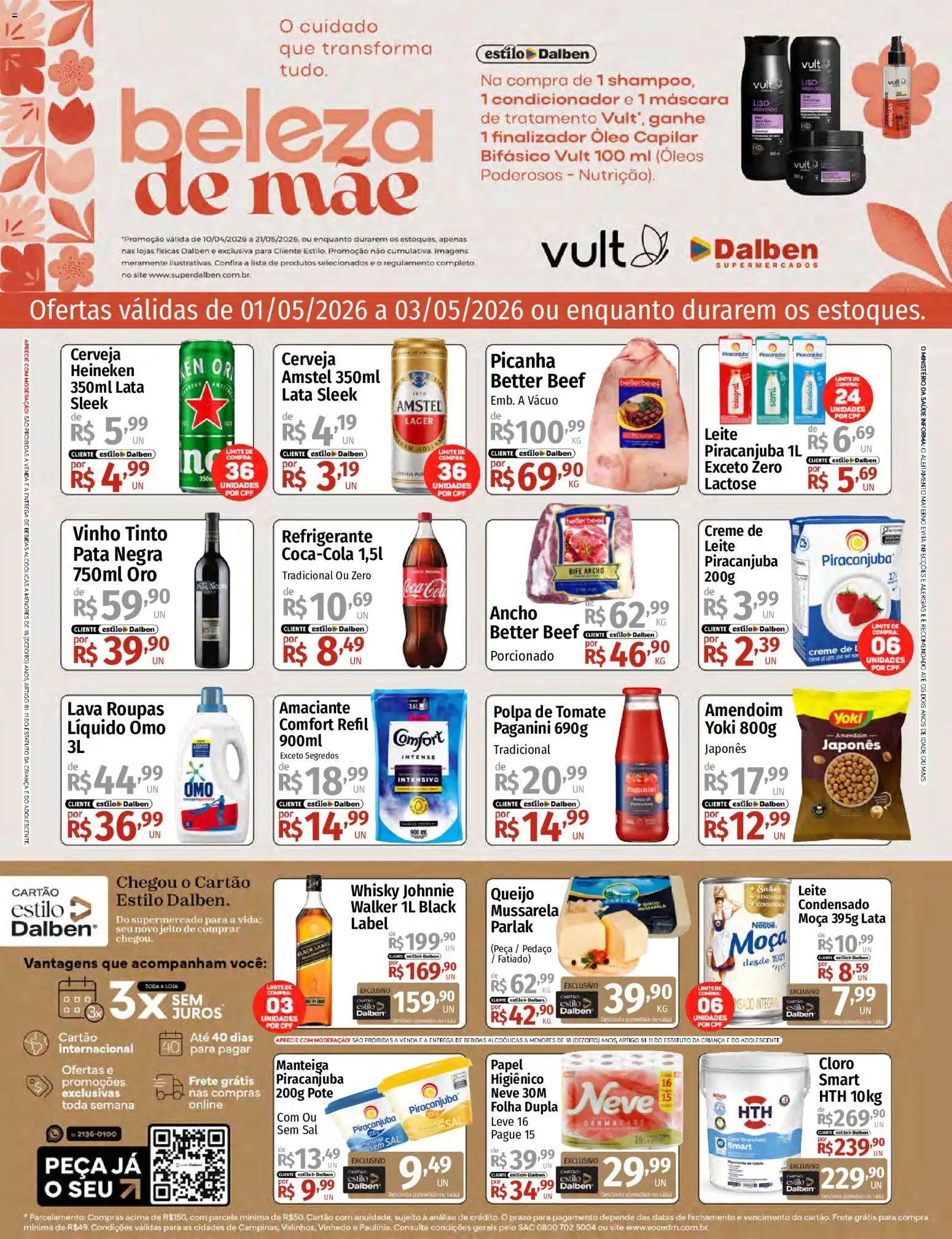 Supermercado Dalben Folheto - válido de 01.05.2026 | Página: 1 | Produtos: Amendoim, Picanha, Queijo, Vinho