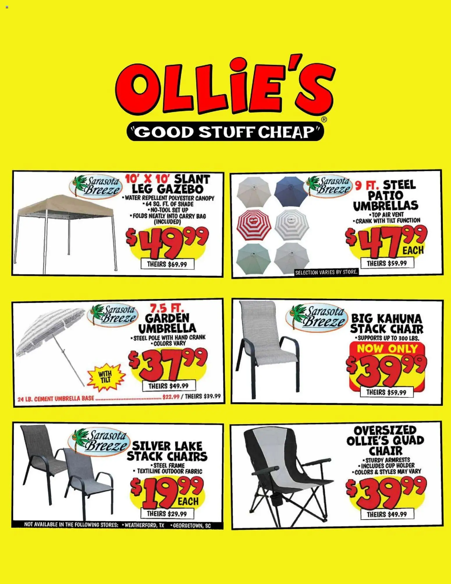 Ollie's Ad - valid from 07/06/2026 | Page: 1 | Products: Chair, Water, Umbrella, Bag