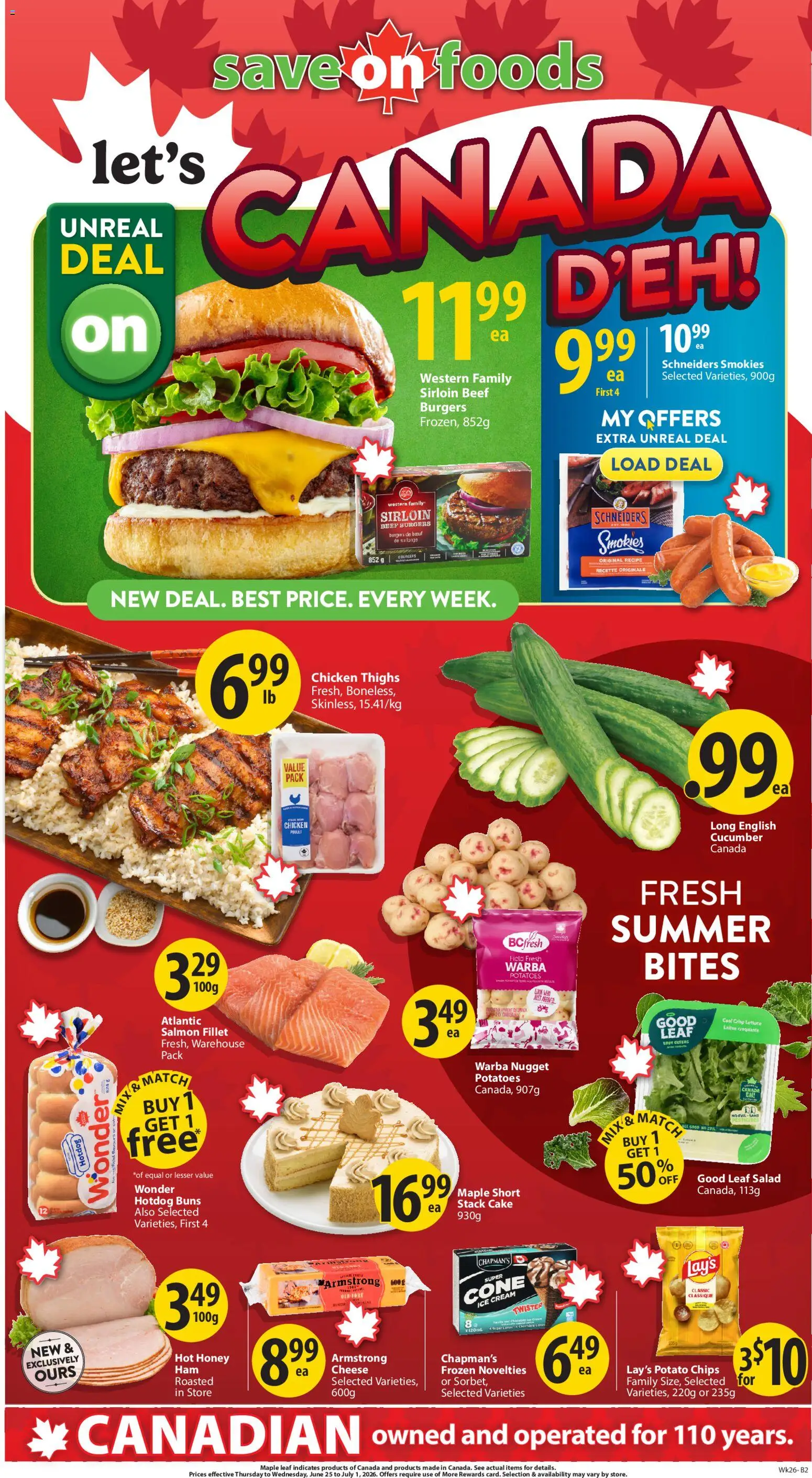 Save on foods flyer valid from Jun 25, 2026 | Page: 2 | Products: Cream, Salad, Potatoes, Chicken