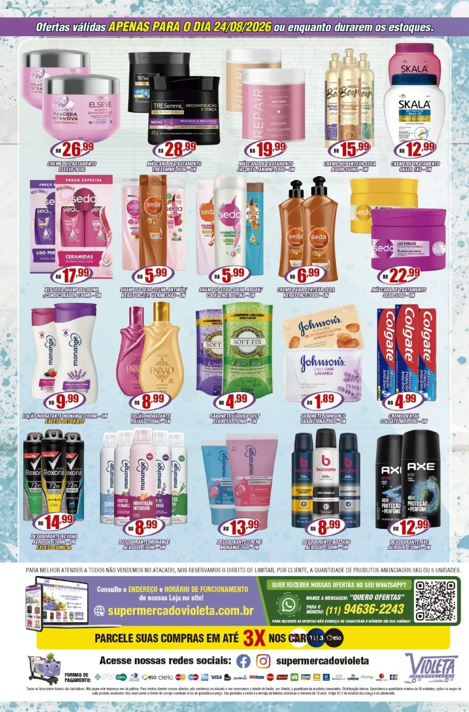 Violeta Supermercados Folheto - válido de 24/08/2026 | Página: 2 | Produtos: Shampoo, Desodorante, Creme para pentear, Amêndoas
