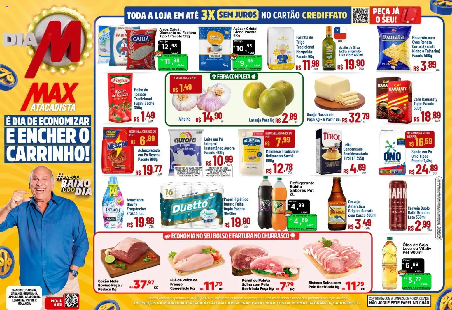 Max Atacadista Folheto - válido de 07/08/2026 | Página: 1 | Produtos: Leite, Carrinho, Azeite de oliva, Papel higiênico