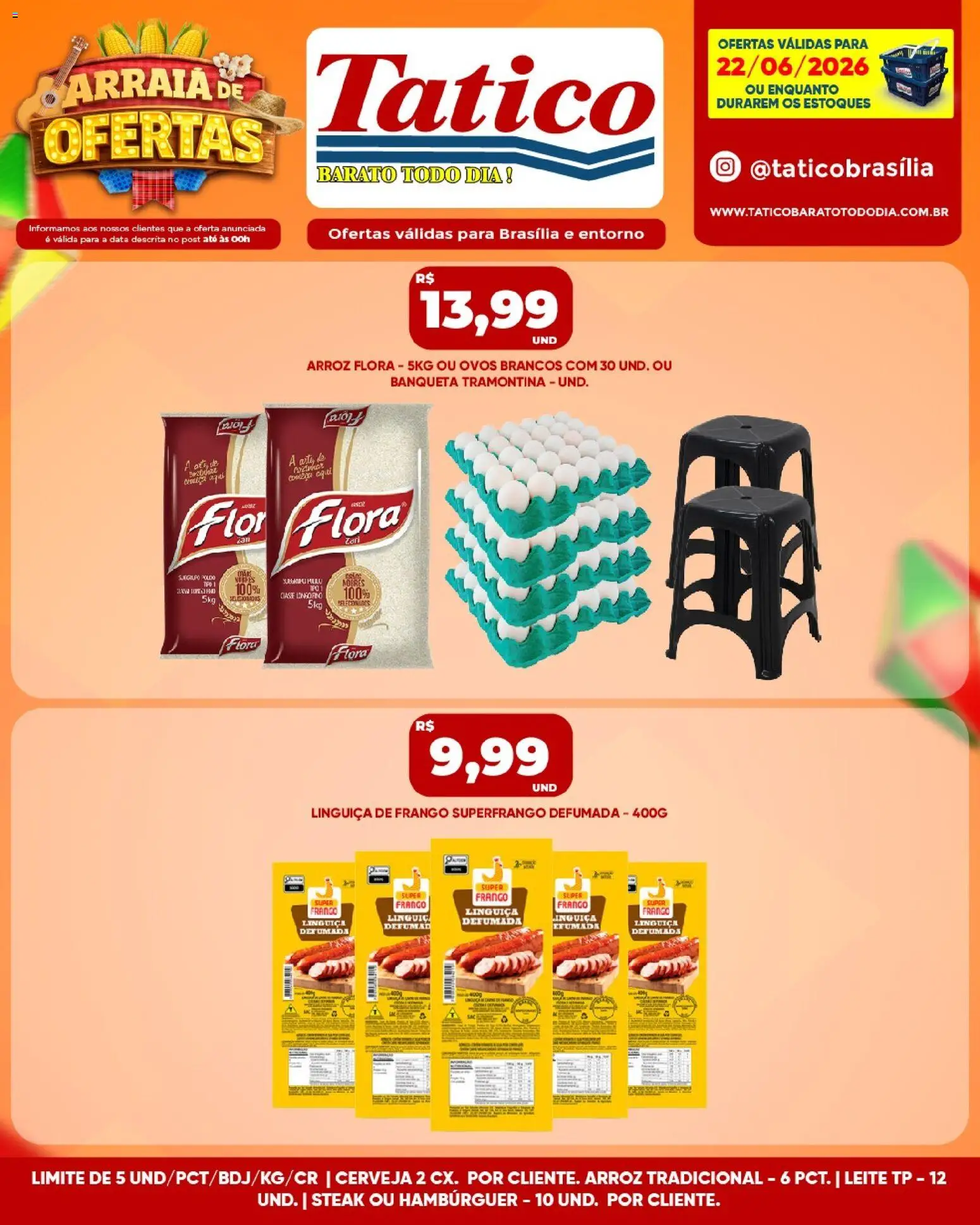 Tatico Folheto - válido de 23/06/2026 | Página: 28 | Produtos: Linguiça, Leite, Cerveja, Arroz