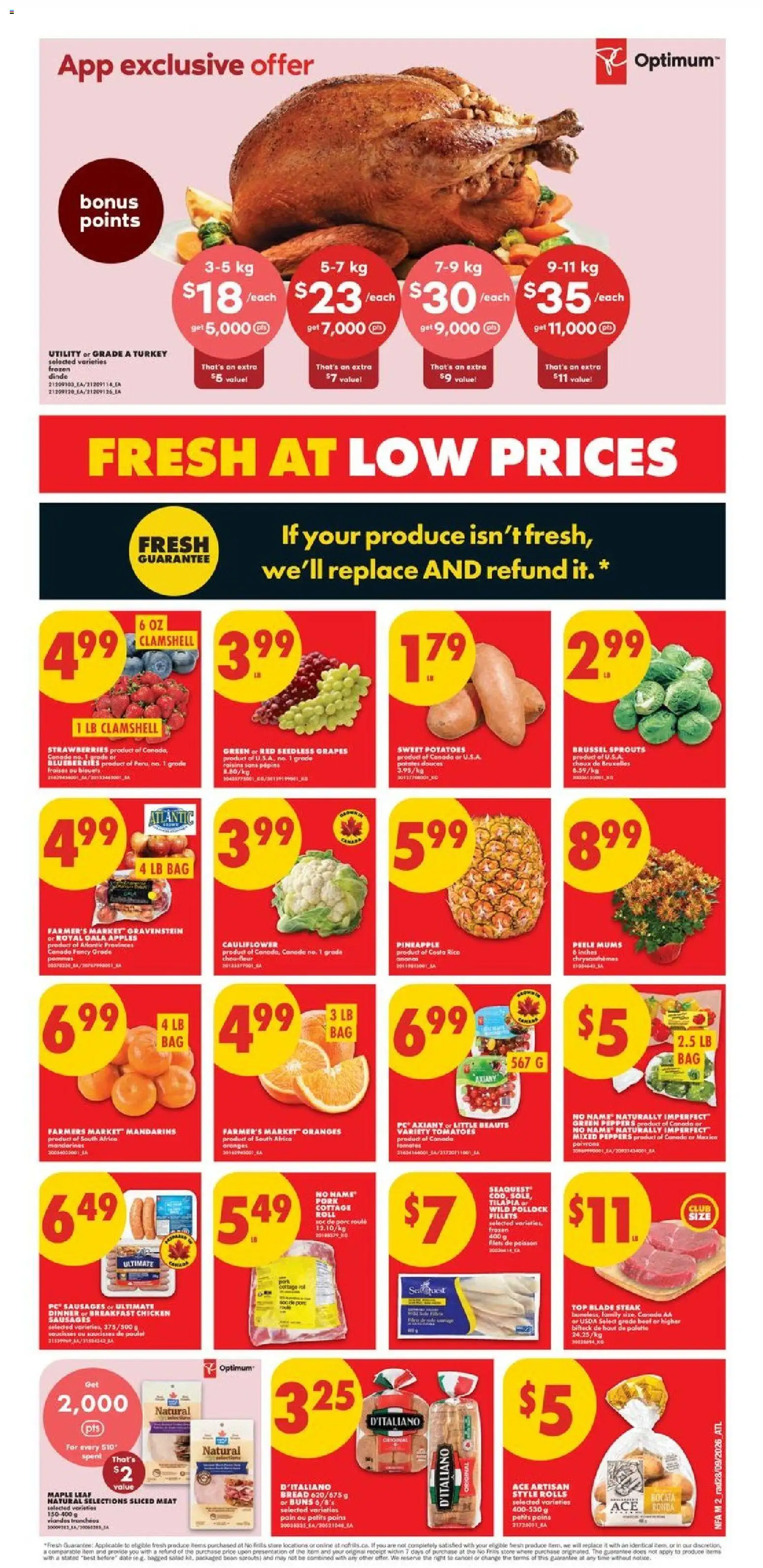 No Frills flyer valid from Oct 1, 2026 | Page: 2 | Products: Strawberries, Turkey, Bag, Sausages